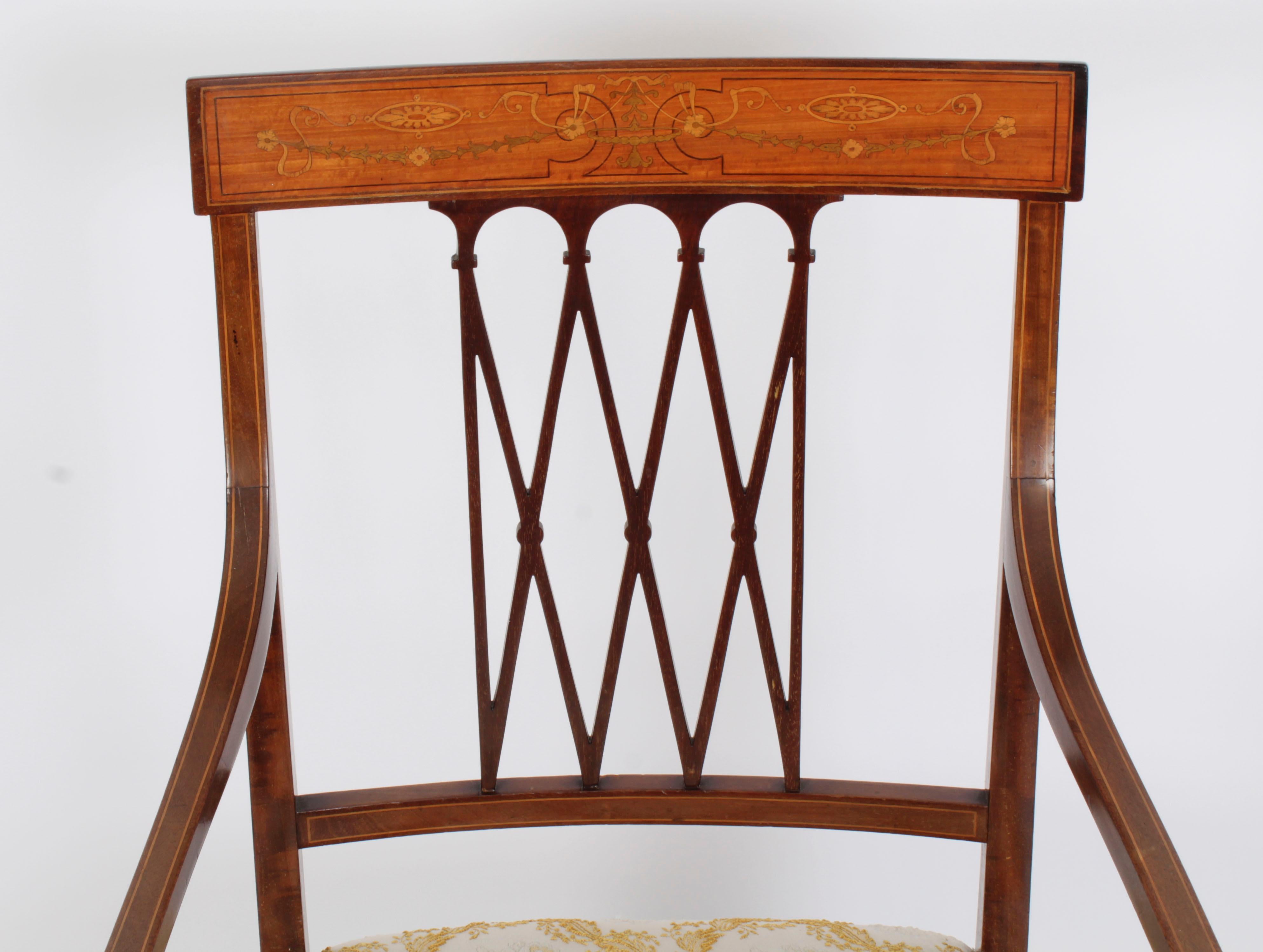 English Antique Sheraton Revival Armchair by Maple & Co 19th Century For Sale