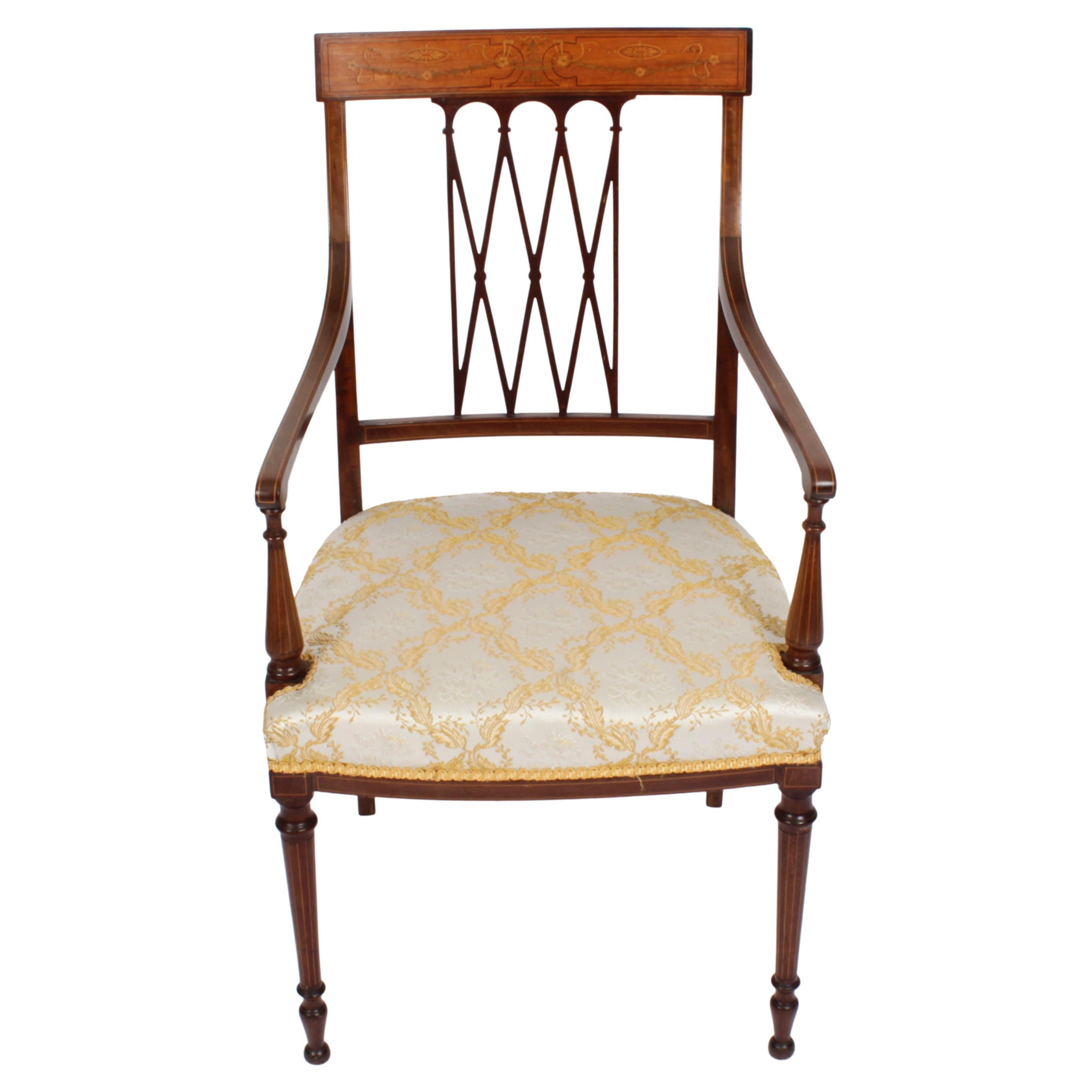 Antique Sheraton Revival Armchair by Maple & Co 19th Century For Sale