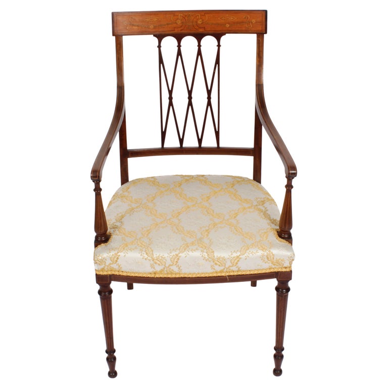 Antique Sheraton Revival Armchair by Maple and Co 19th Century For Sale