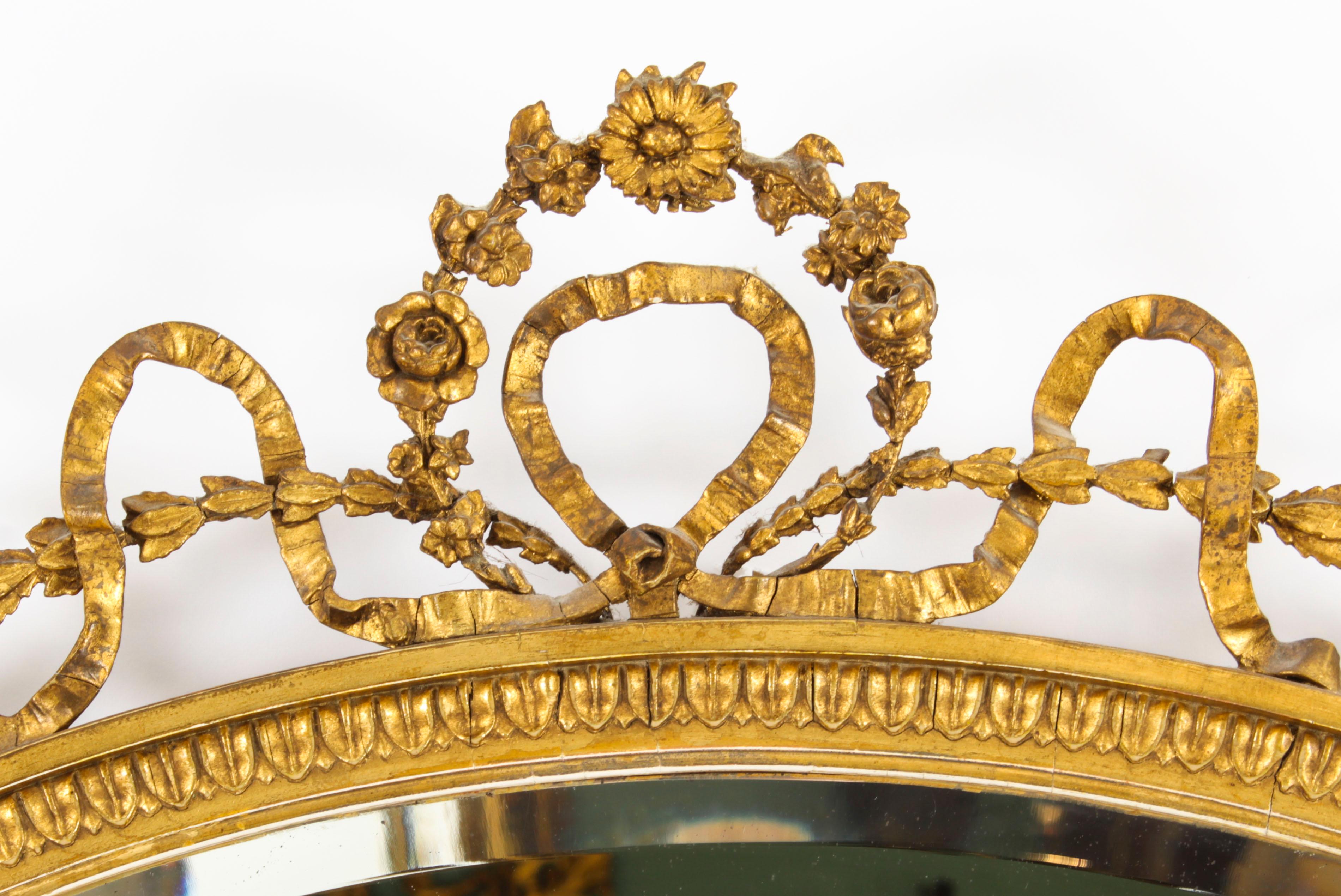 Antique Sheraton Revival Hand Carved Giltwood Oval Mirror 19th Century In Good Condition In London, GB