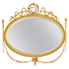 Antique Sheraton Revival Hand Carved Giltwood Oval Mirror 19th Century