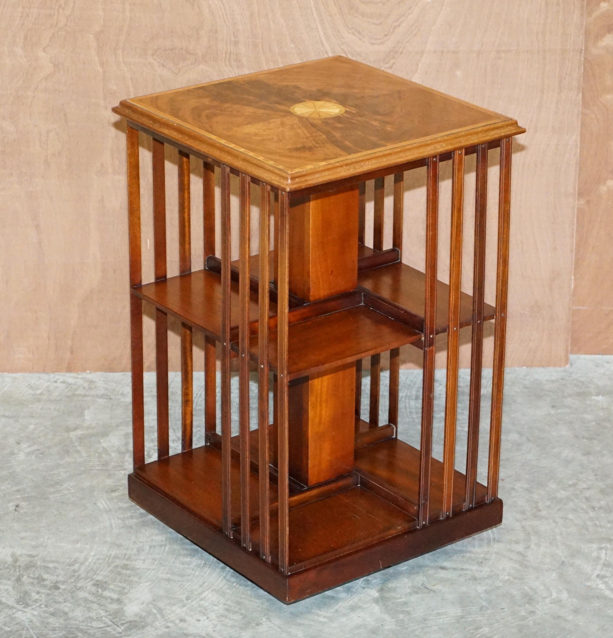 We are delighted to offer for sale this very fine antique Sheraton Revival Mahogany & Satinwood revolving bookcase table

A very good looking well made and decorative piece. Made in the Sheraton revival style with wonderful inlay and extremely