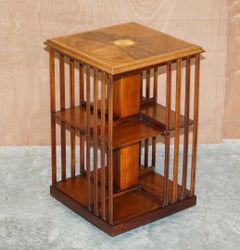 Antique Sheraton Revival Hardwood & Satinwood Revolving Bookcase Side End Table