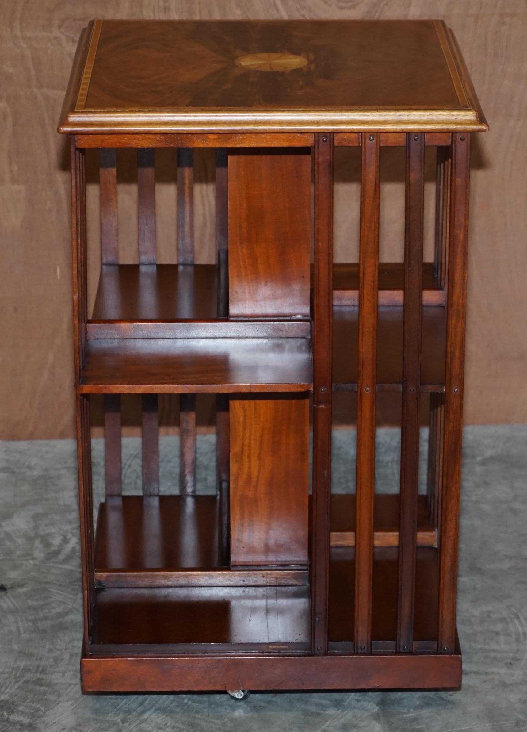 Hand-Crafted Antique Sheraton Revival Hardwood & Satinwood Revolving Bookcase Side End Table For Sale