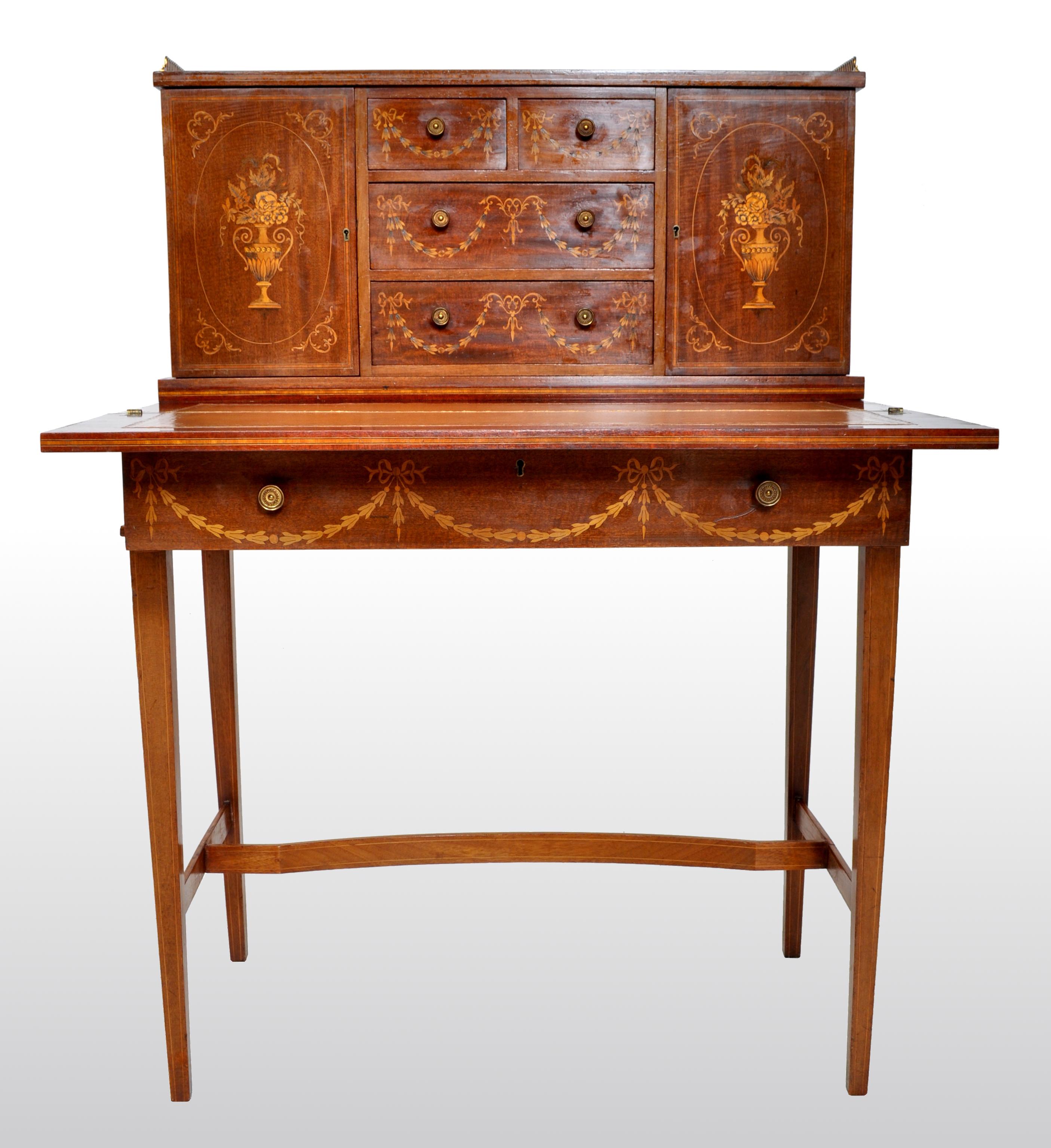 Antique Sheraton Revival Inlaid Mahogany Desk / Writing Table, circa 1895 5