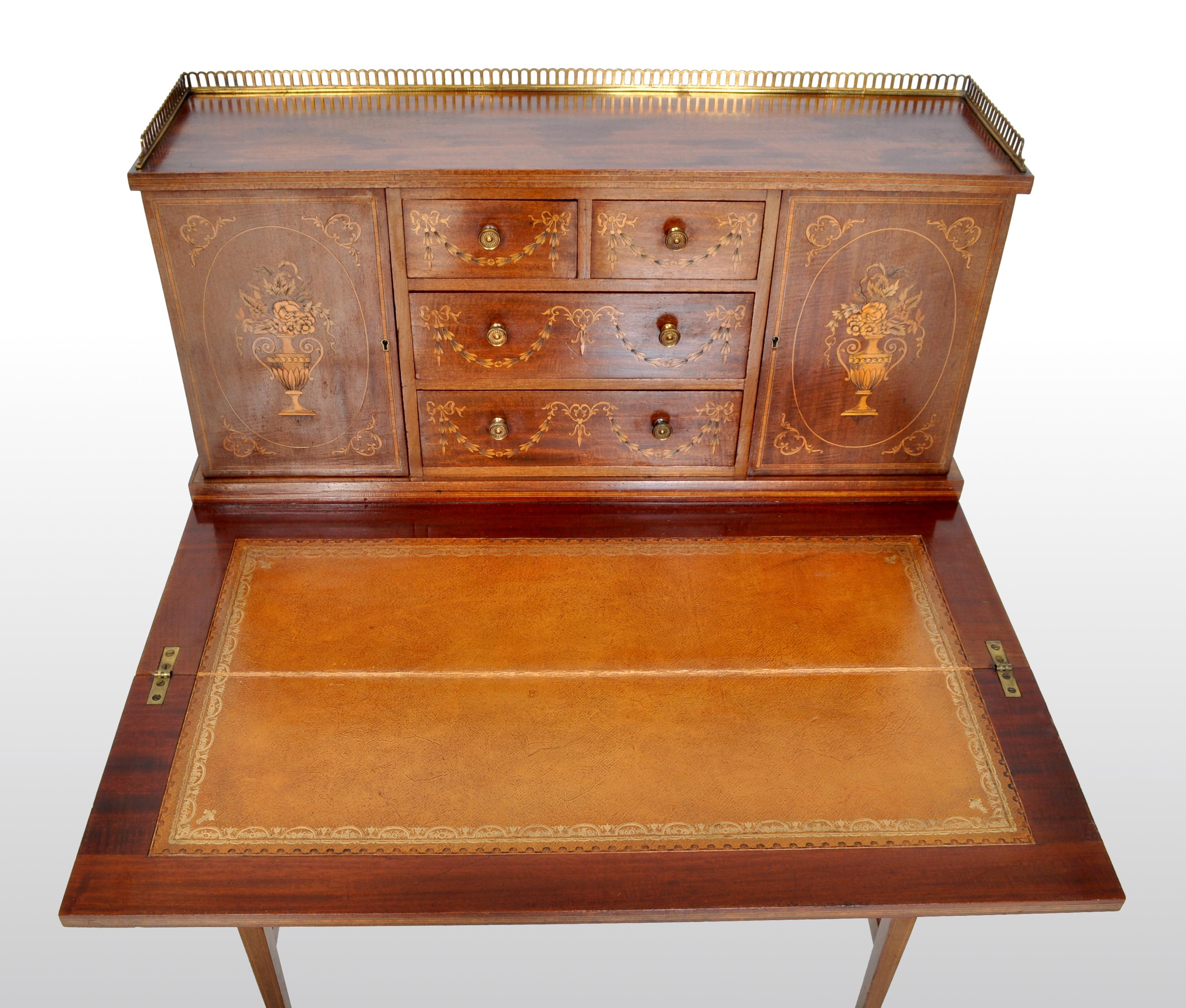 Antique Sheraton Revival Inlaid Mahogany Desk / Writing Table, circa 1895 6