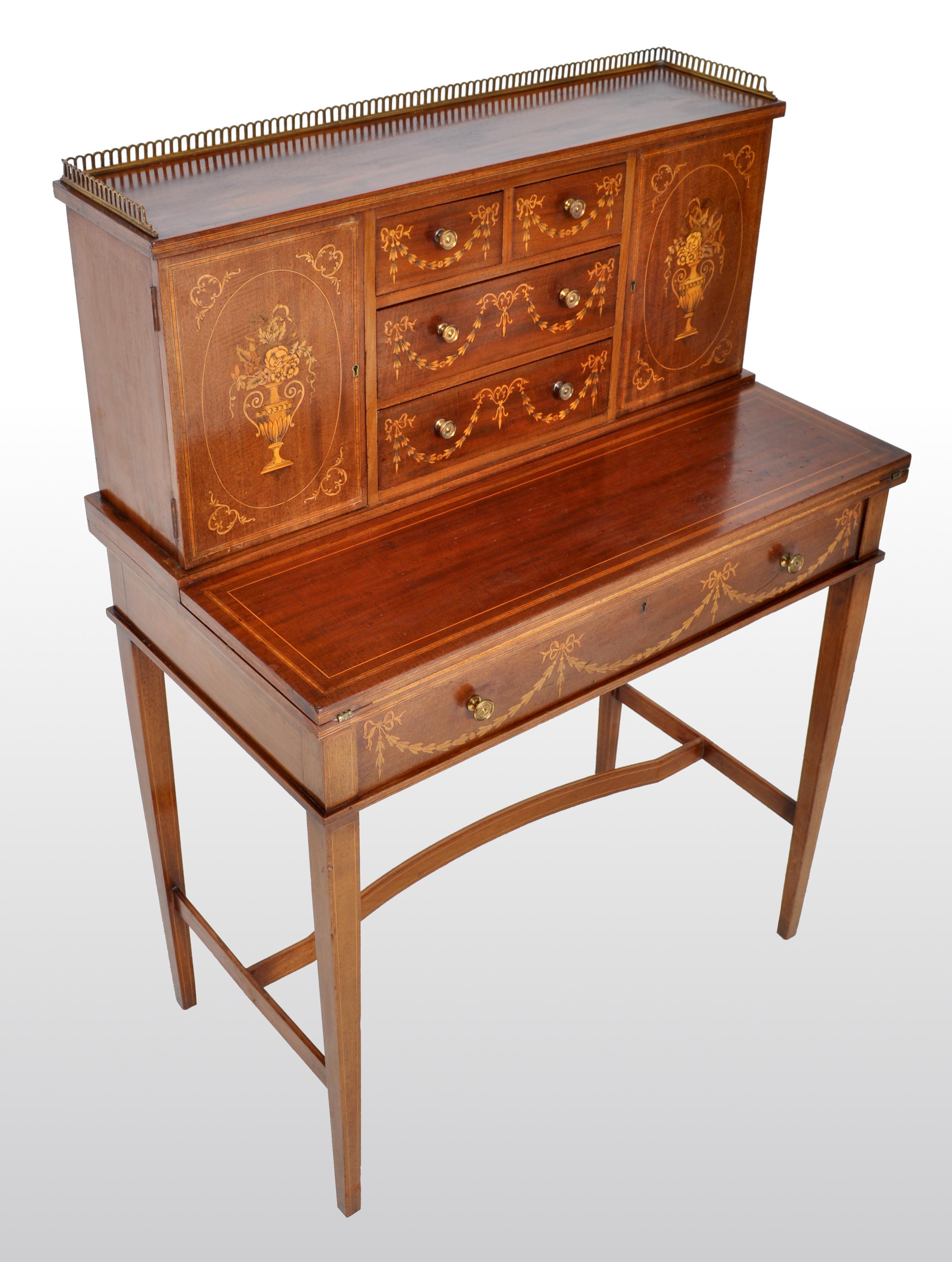 Antique Sheraton Revival Inlaid Mahogany Desk / Writing Table, circa 1895 8