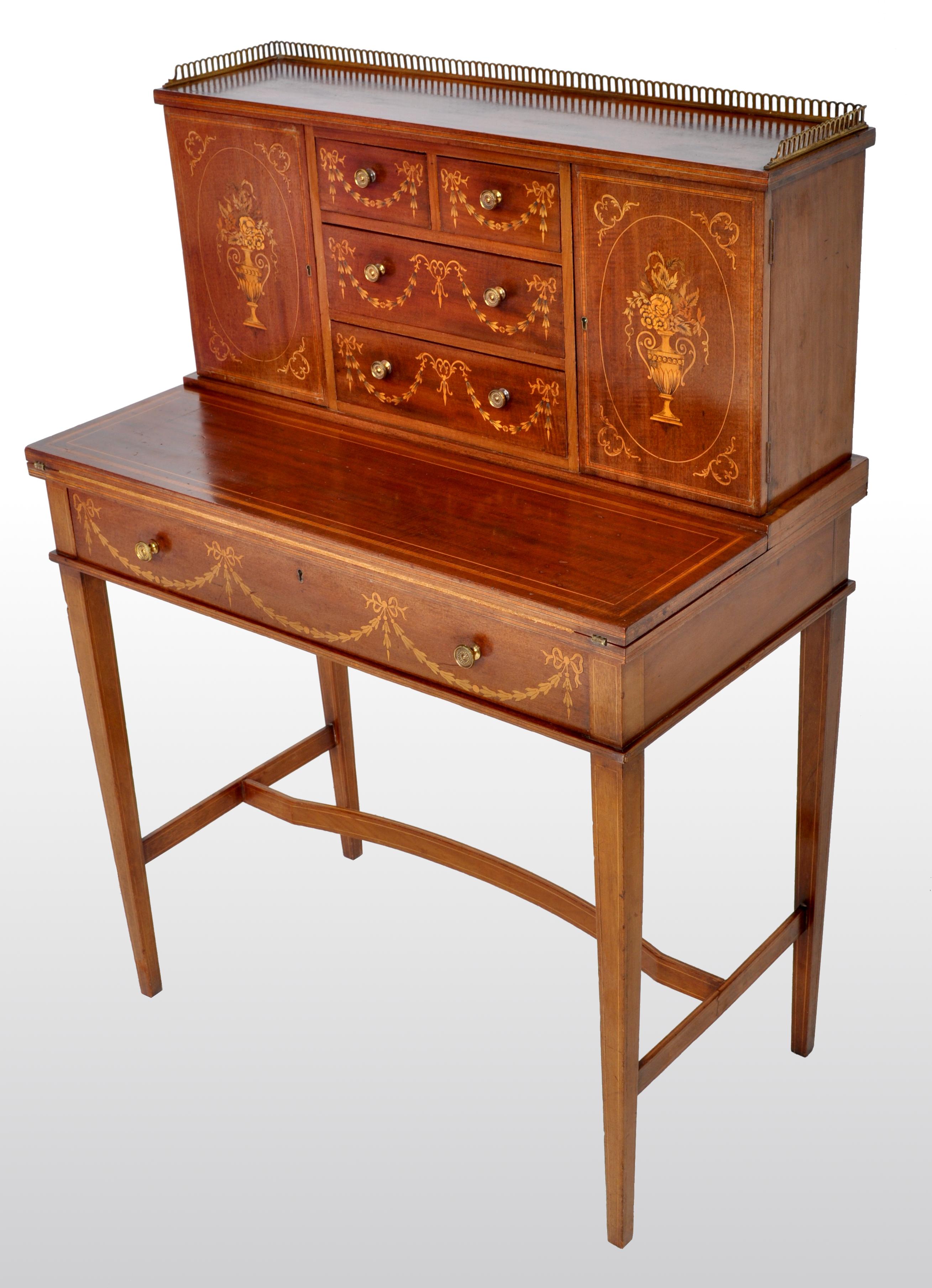 Antique Sheraton Revival Inlaid Mahogany Desk / Writing Table, circa 1895 9