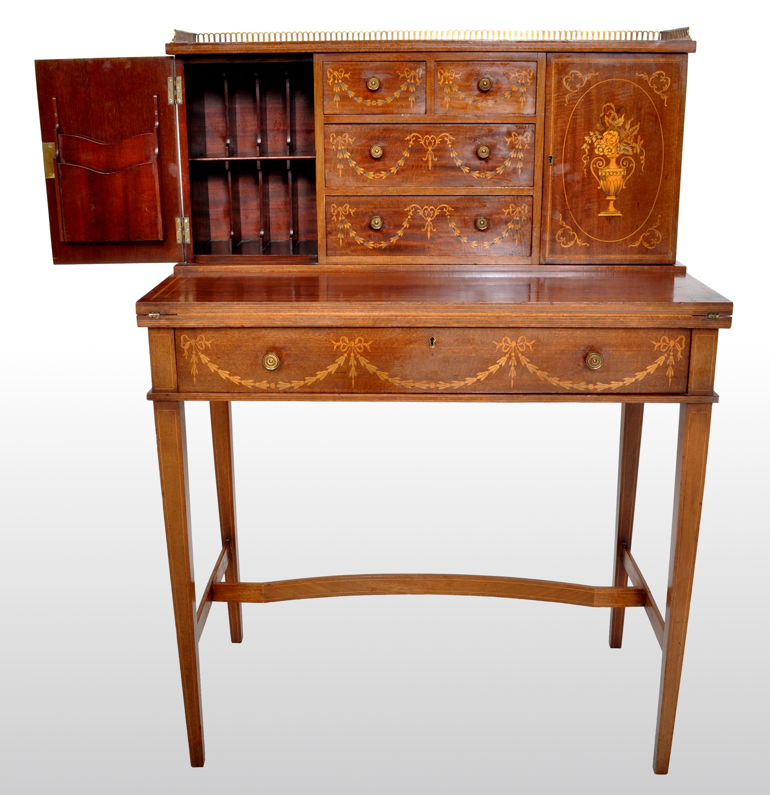 Inlay Antique Sheraton Revival Inlaid Mahogany Desk / Writing Table, circa 1895