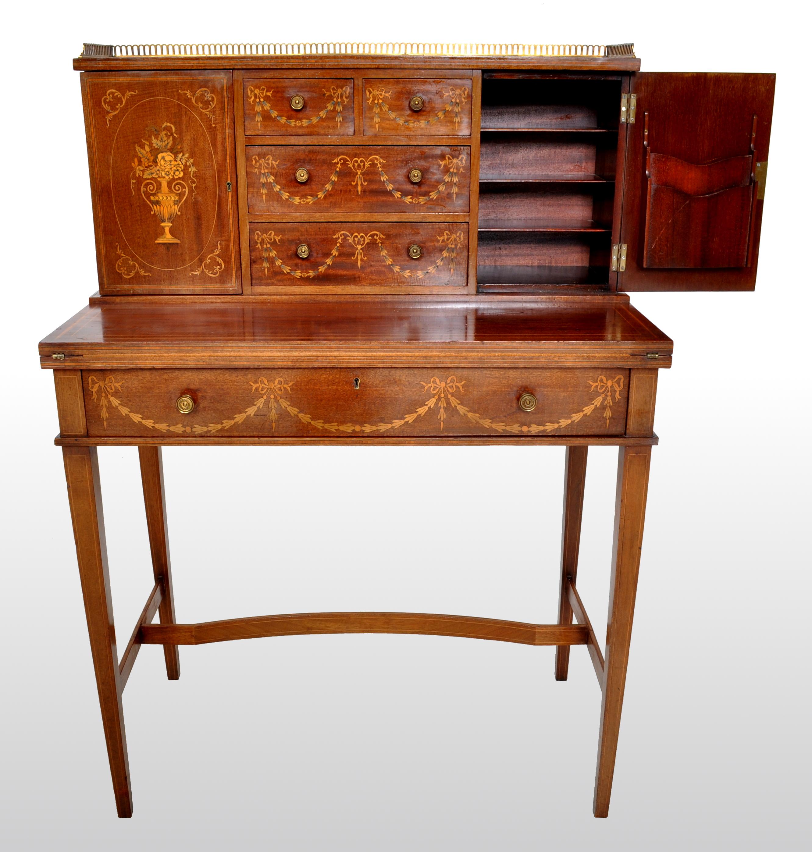 Antique Sheraton Revival Inlaid Mahogany Desk / Writing Table, circa 1895 In Good Condition In Portland, OR
