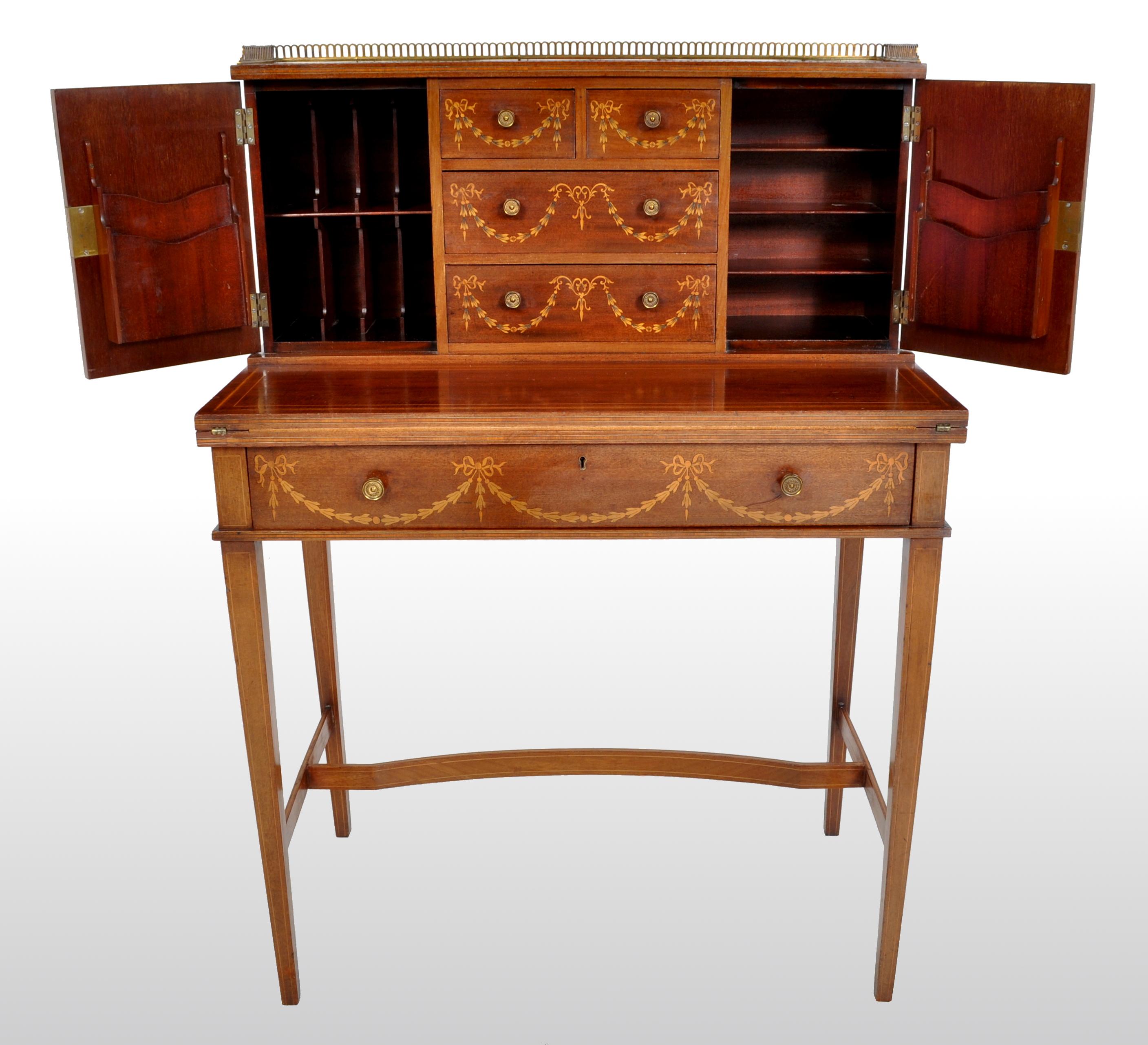19th Century Antique Sheraton Revival Inlaid Mahogany Desk / Writing Table, circa 1895
