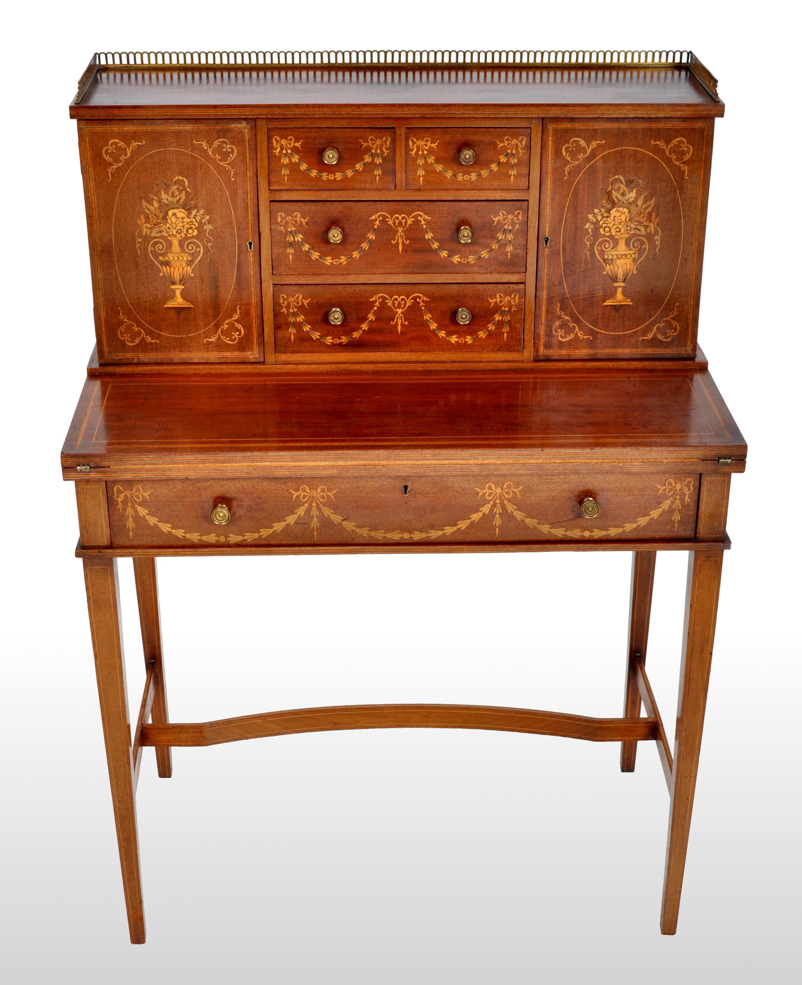 Antique Sheraton Revival Inlaid Mahogany Desk / Writing Table, circa 1895 2