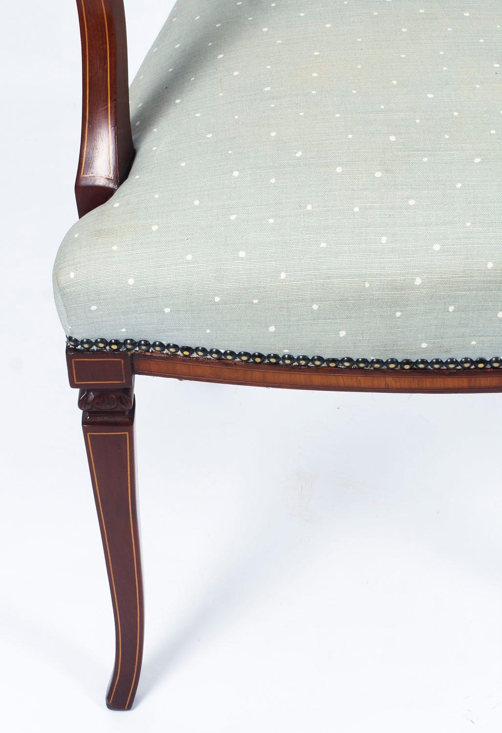 Late 19th Century Antique Sheraton Revival Mahogany Inlaid Armchair, 19th Century
