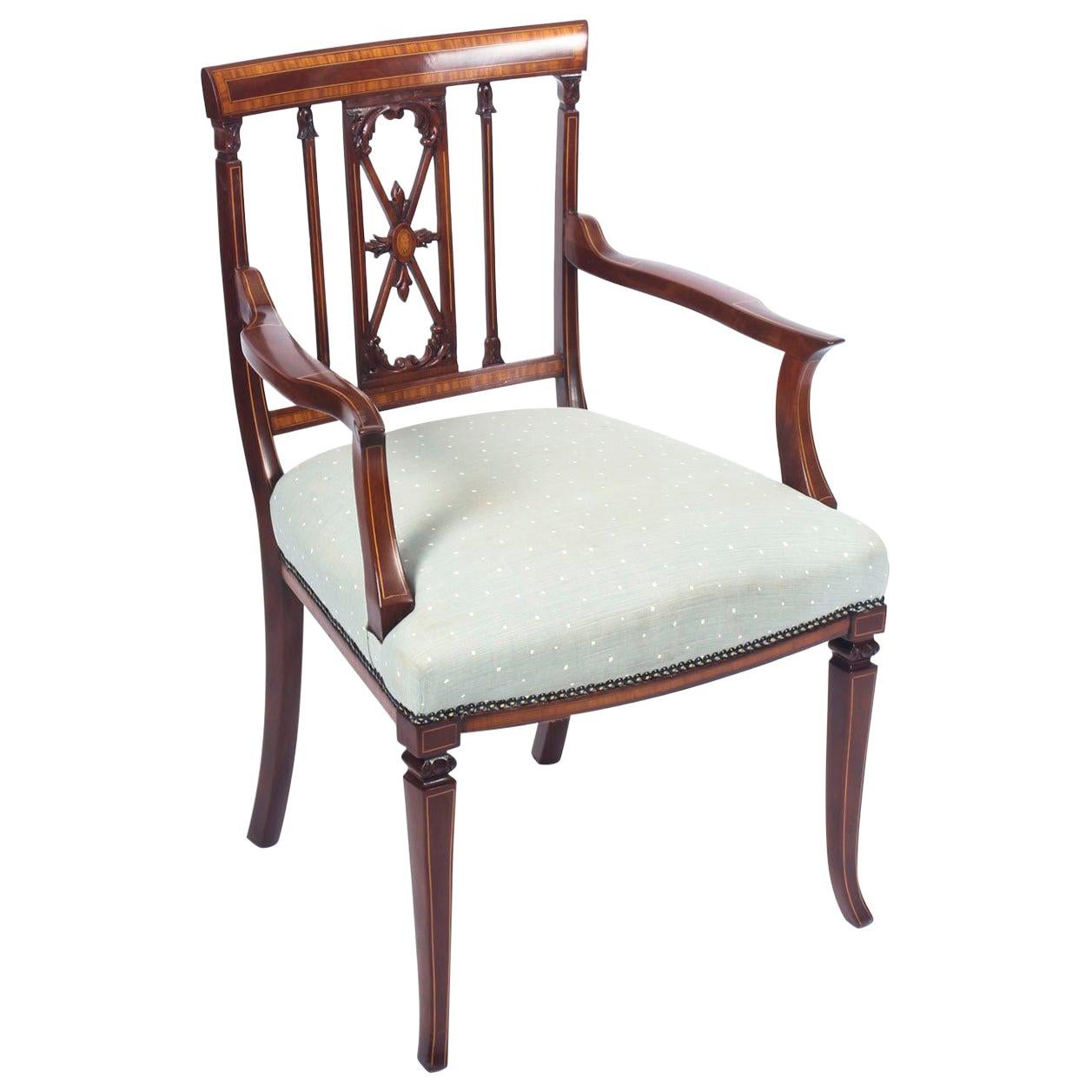 Antique Sheraton Revival Mahogany Inlaid Armchair, 19th Century
