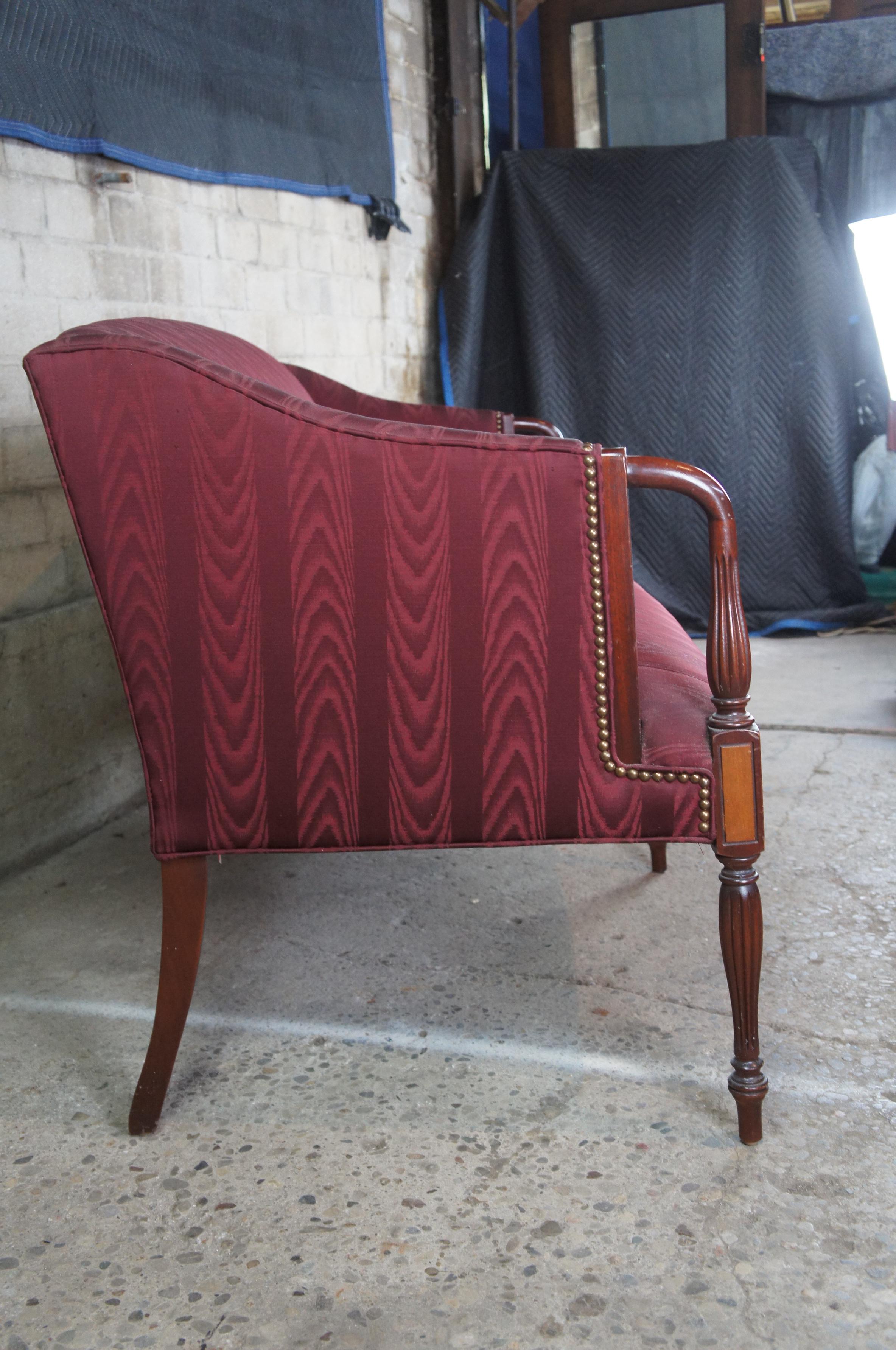 Silk Antique Sheraton Revival Mahogany Parlor Settee Sofa Love Seat Bench Federal