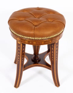 Antique Sheraton Revival Marquetry Inlaid Piano Stool 19th C