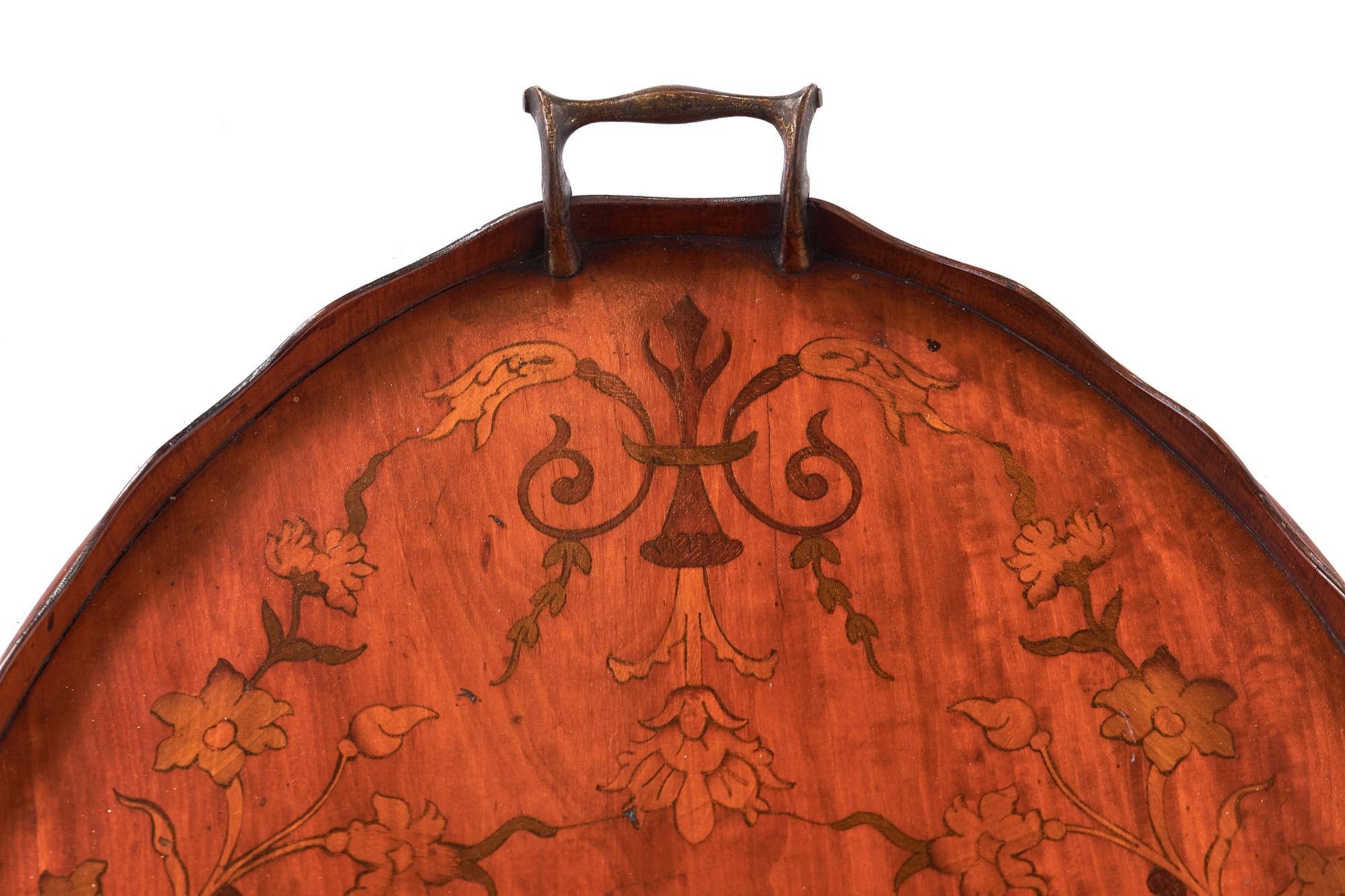 Antique Sheraton Revival Oval Satinwood Inlaid Serving Tray In Good Condition For Sale In Suffolk, GB