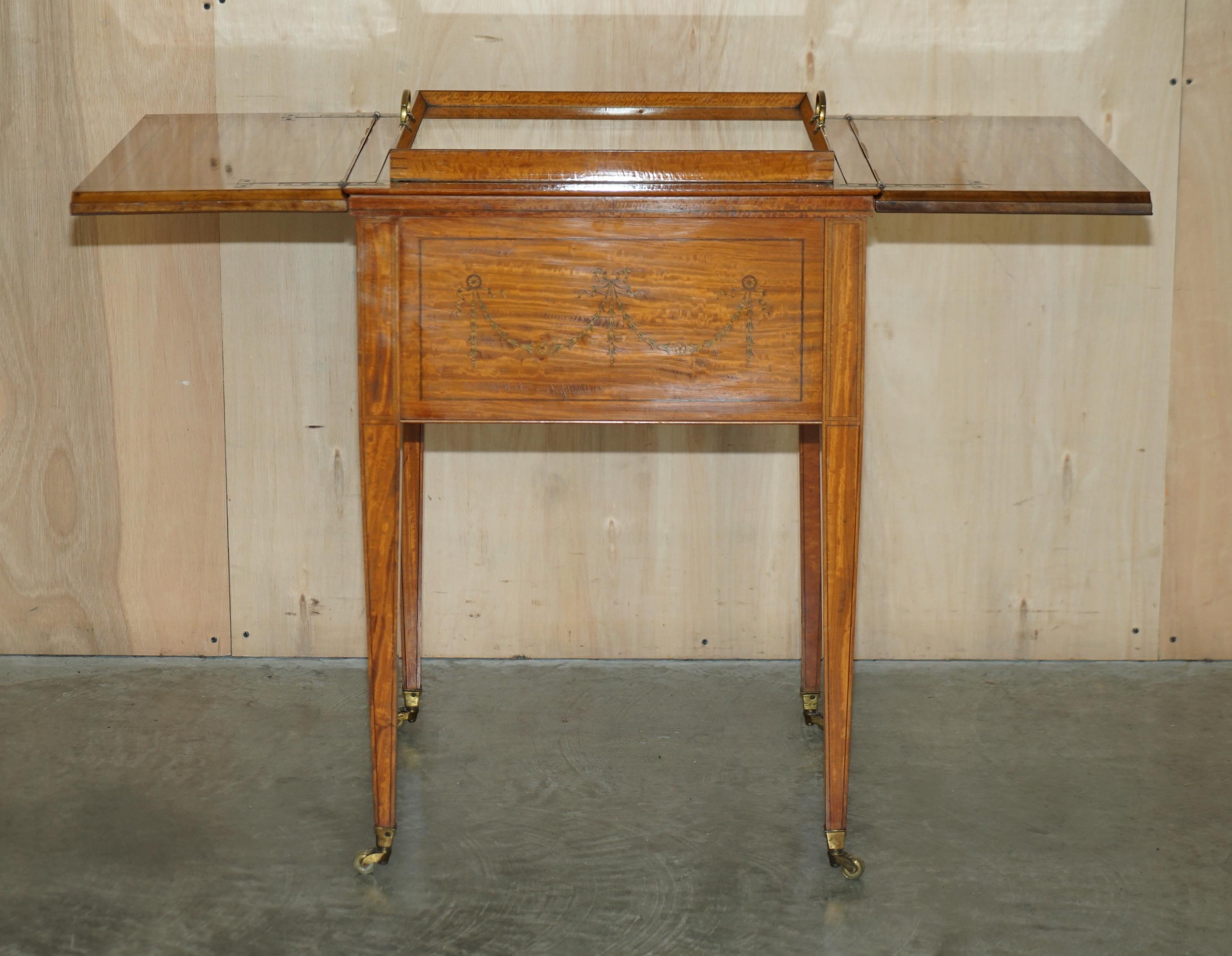 Antique Sheraton Revival Victorian Restored Maple & Co Elevette Drinks Table For Sale 4