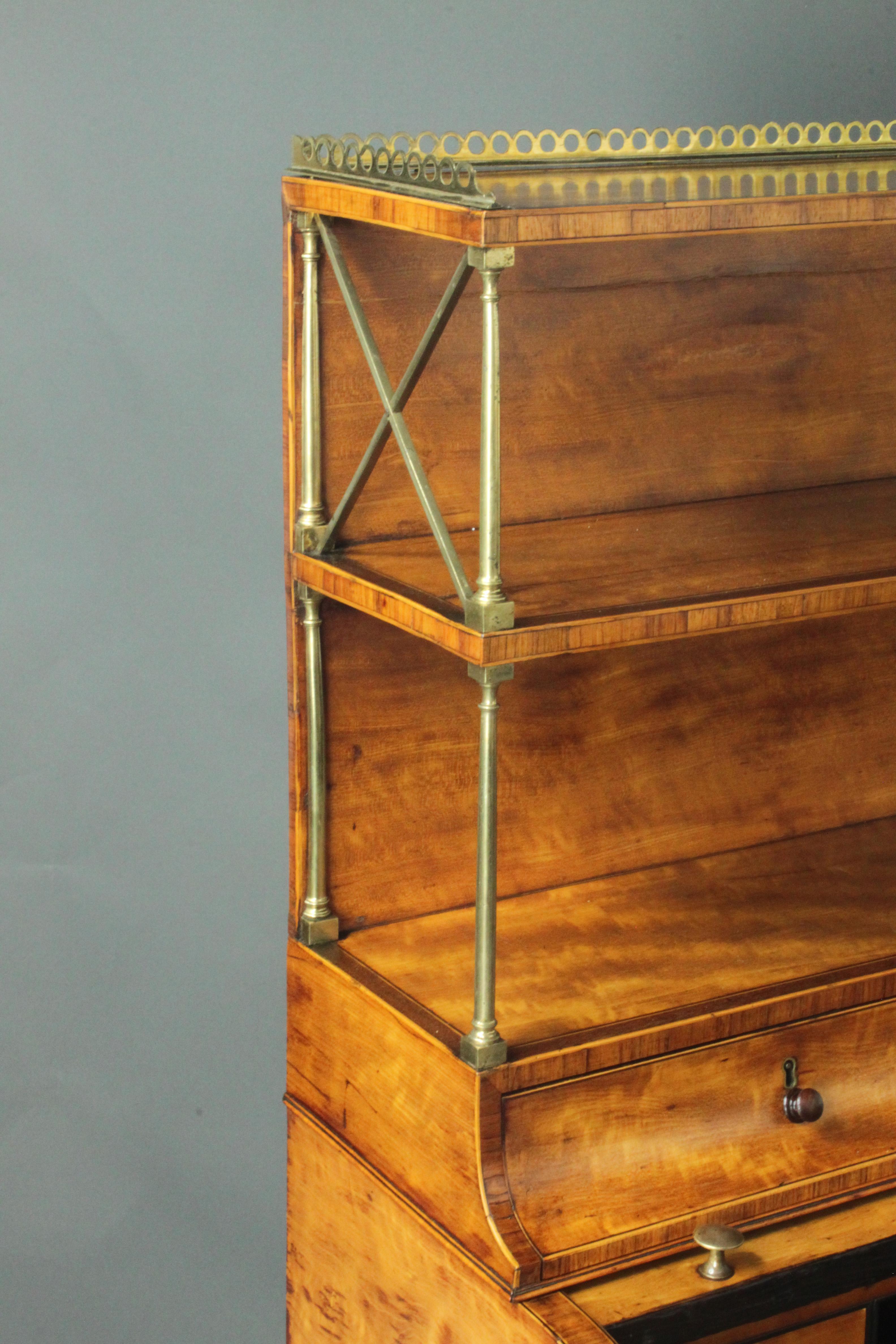 18th Century Antique Sheraton Satinwood Cylinder Bookcase For Sale