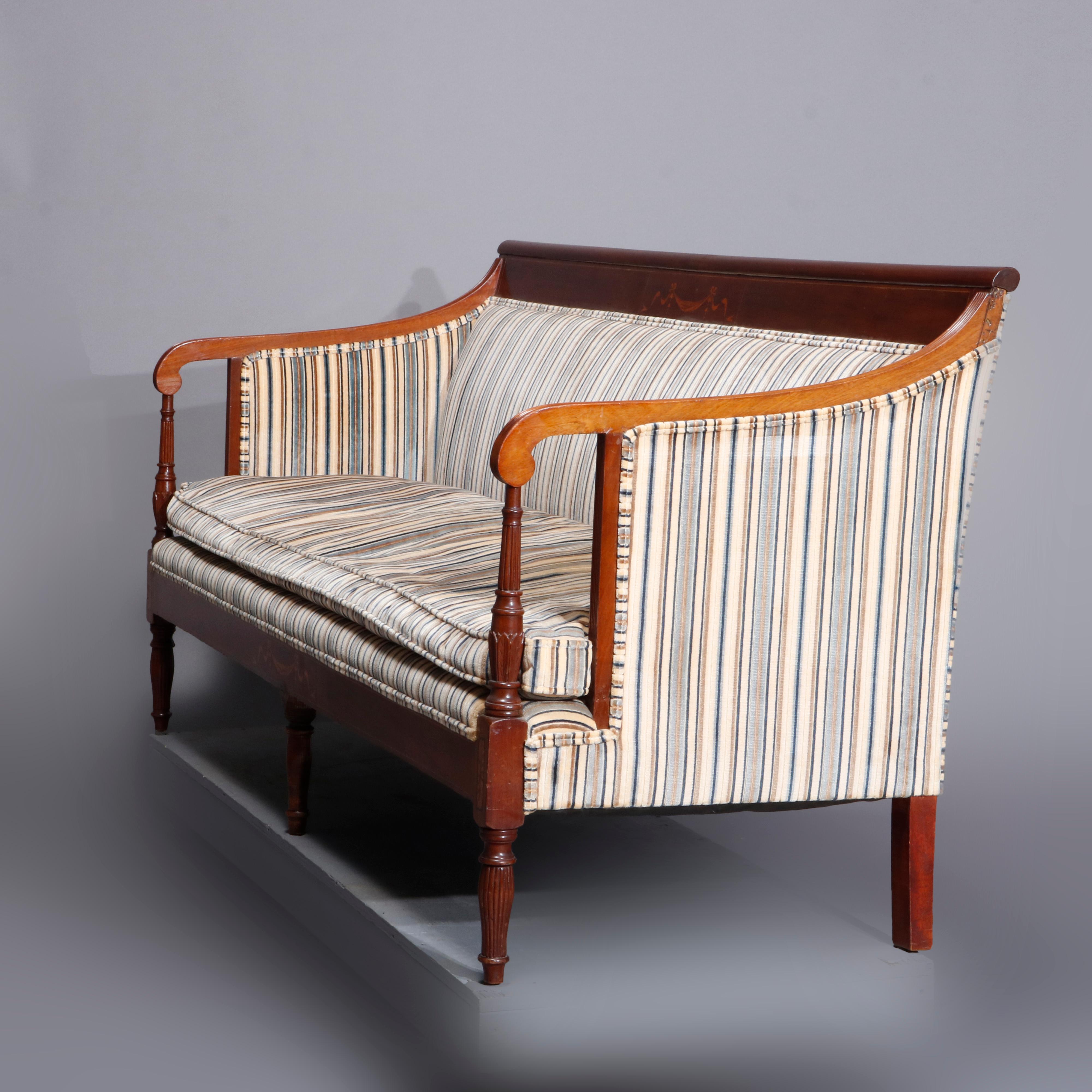 American Antique Sheraton Satinwood Inlaid Mahogany Sofa, C1820