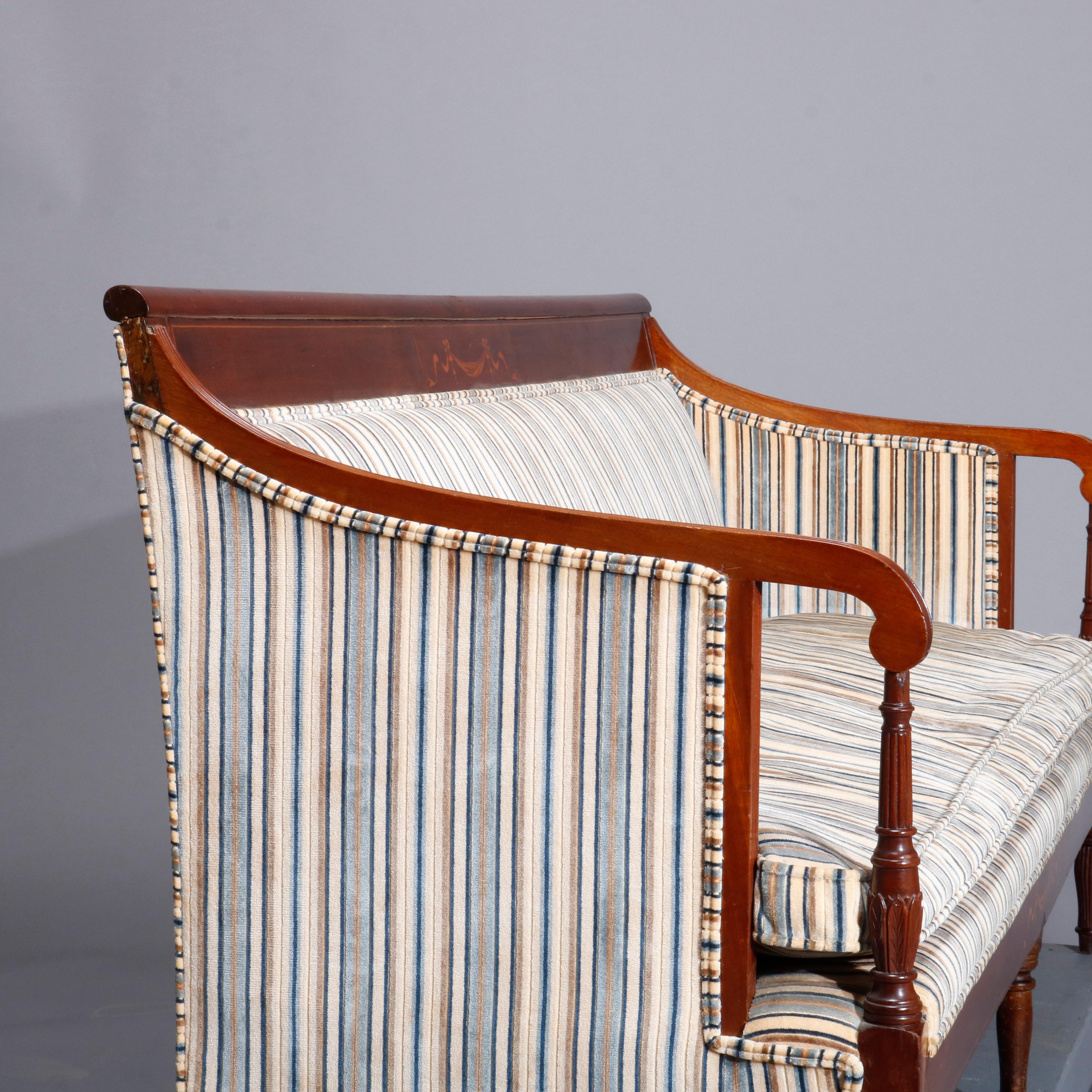 19th Century Antique Sheraton Satinwood Inlaid Mahogany Sofa, C1820