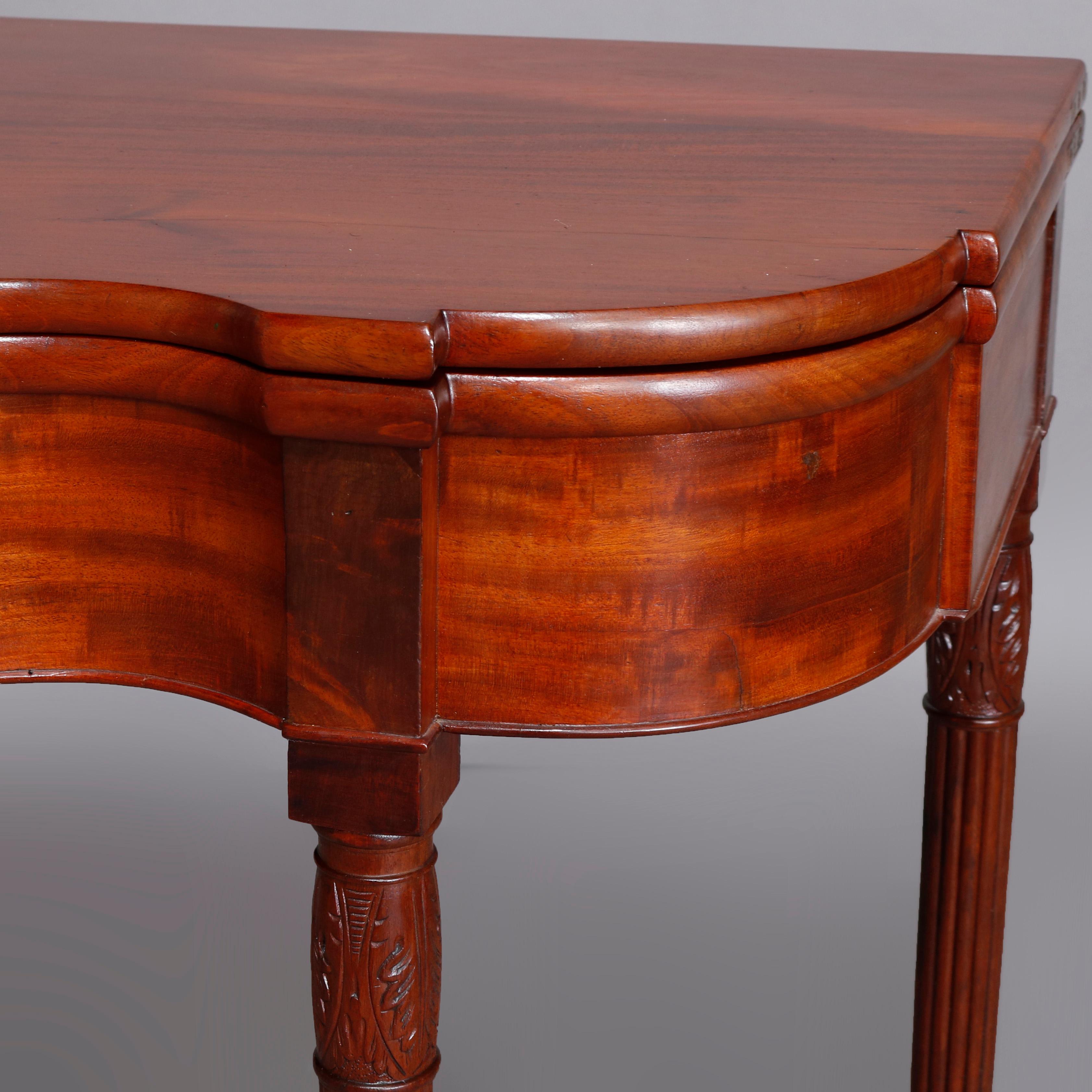 Antique Sheraton Serpentine Flame Mahogany Game Table, circa 1810 In Good Condition In Big Flats, NY
