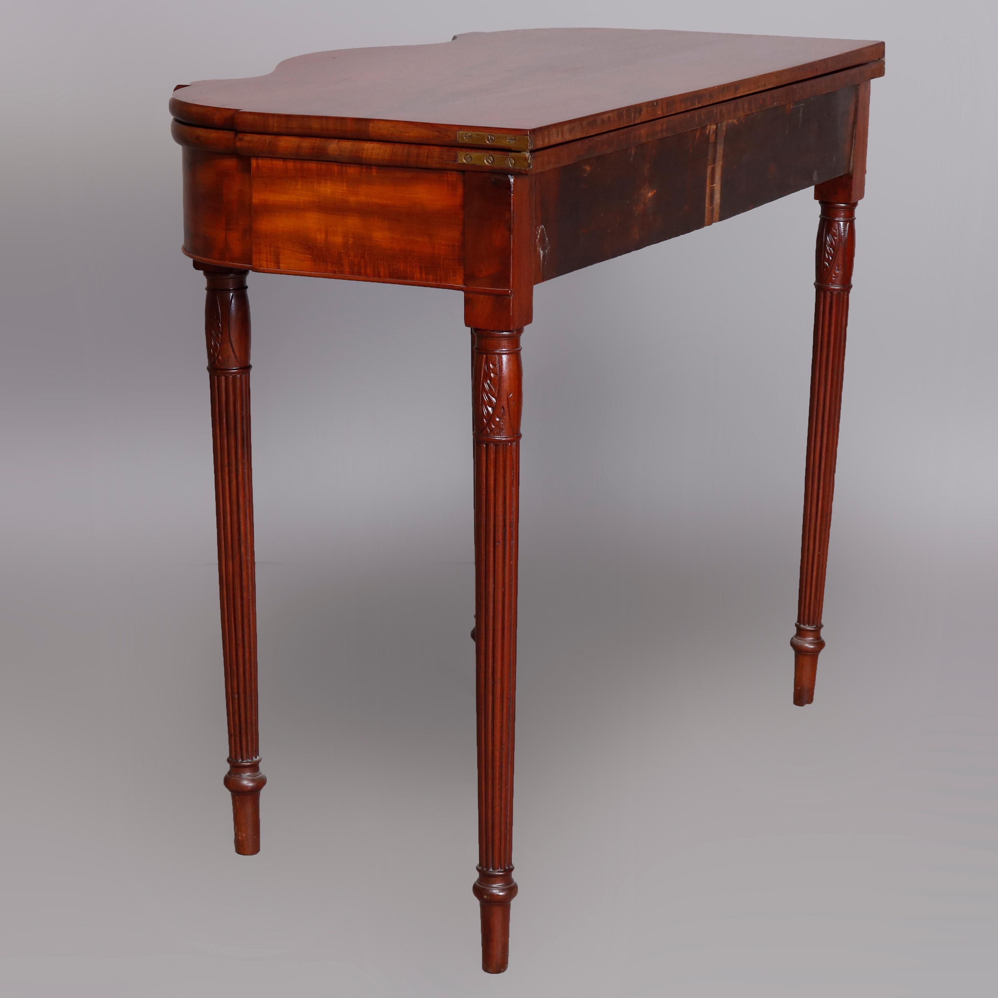 19th Century Antique Sheraton Serpentine Flame Mahogany Game Table, circa 1810