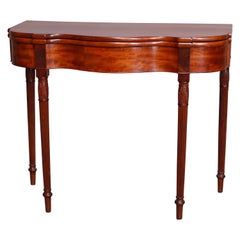 Antique Sheraton Serpentine Flame Mahogany Game Table, circa 1810