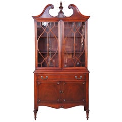 Vintage Sheraton Style American Mahogany China Display Curio Cabinet Fretwork