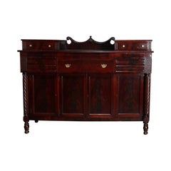 Vintage Sheraton Style Carved Flame Mahogany Sideboard, 20th Century