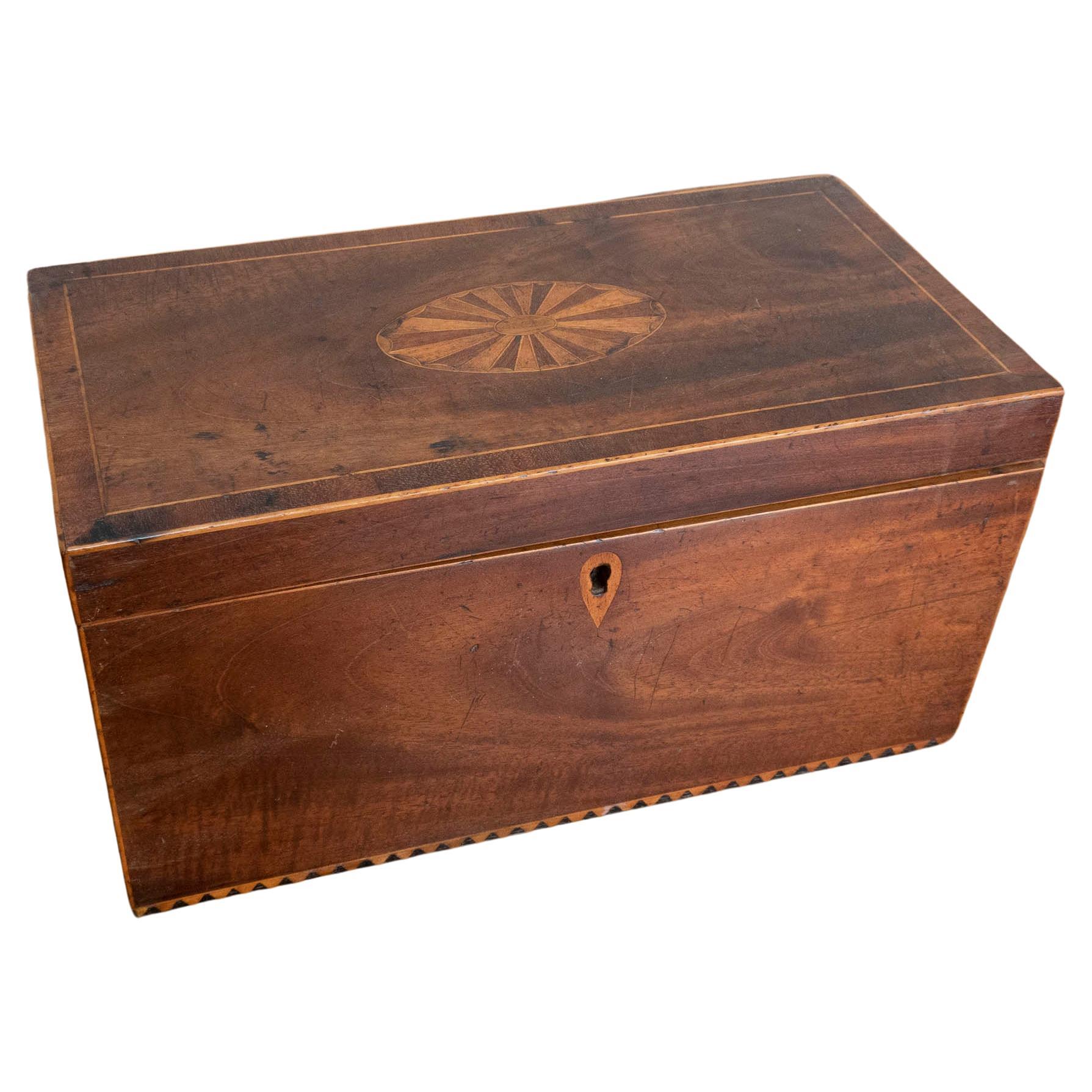 Antique Sheraton Style Inlaid 3 Compartment Tea Caddy. English C.1780 For Sale
