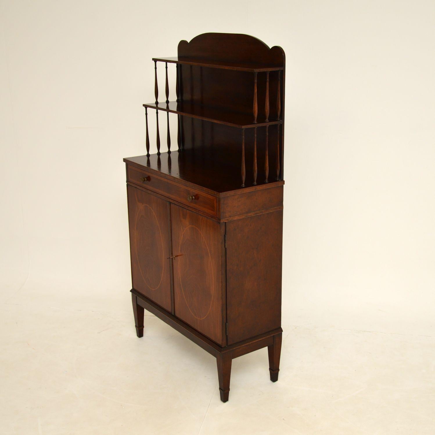 English Antique Sheraton Style Inlaid Bookcase / Cabinet