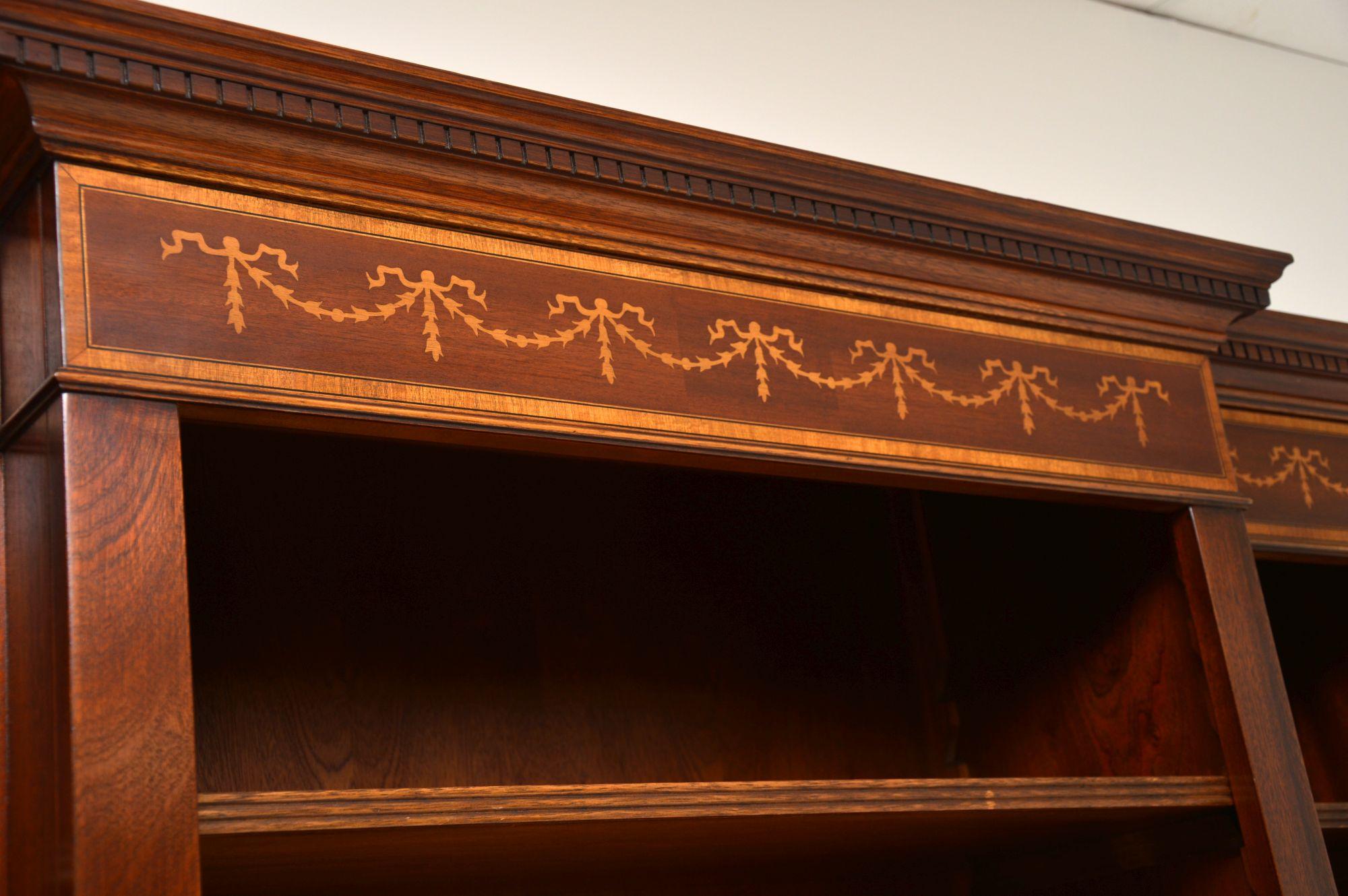 Mid-20th Century Antique Sheraton Style Inlaid Mahogany Open Bookcase