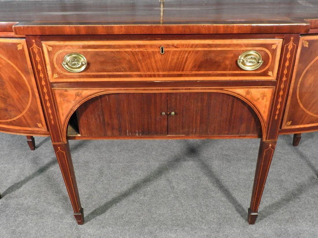 English Sheraton Style Inlaid Mahogany Sideboard Buffet with Brass Gallery, circa 1870