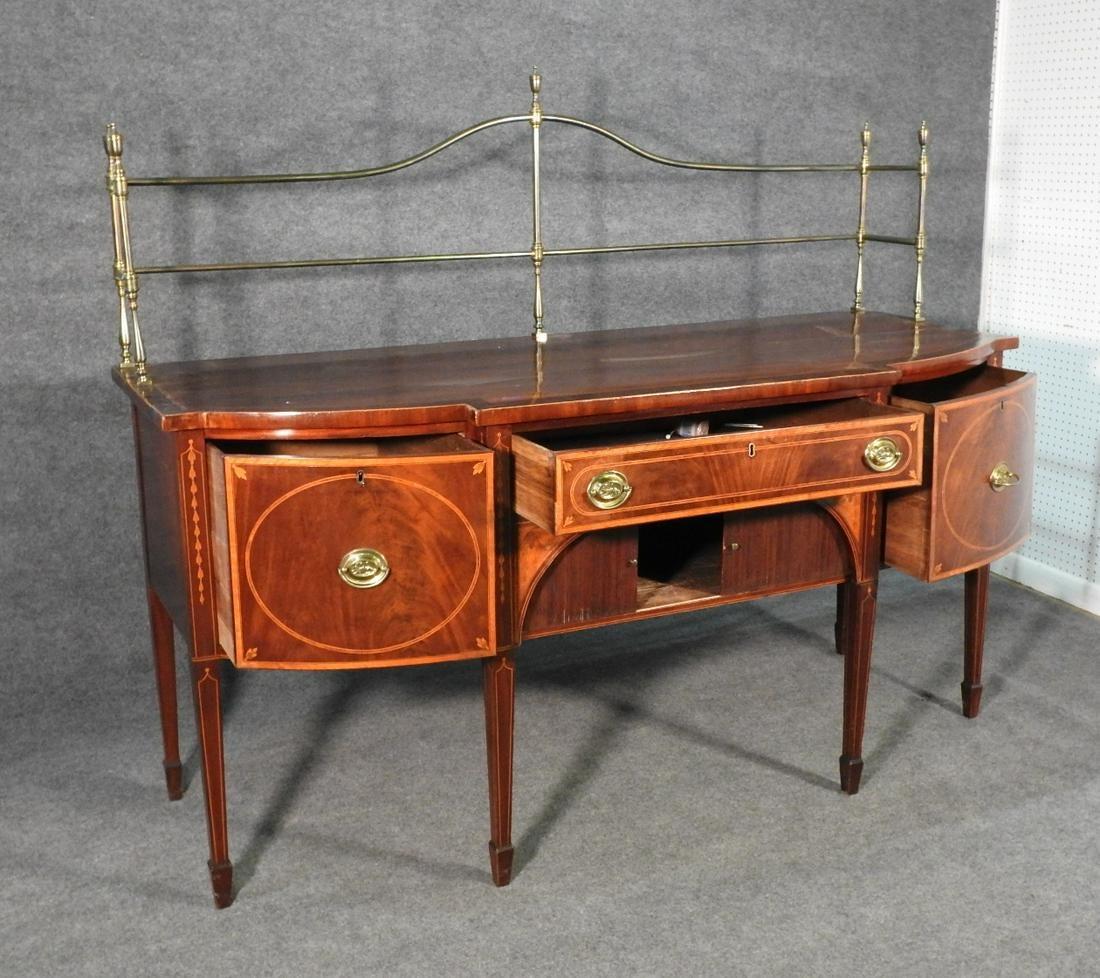 Sheraton Style Inlaid Mahogany Sideboard Buffet with Brass Gallery, circa 1870 In Good Condition In Swedesboro, NJ