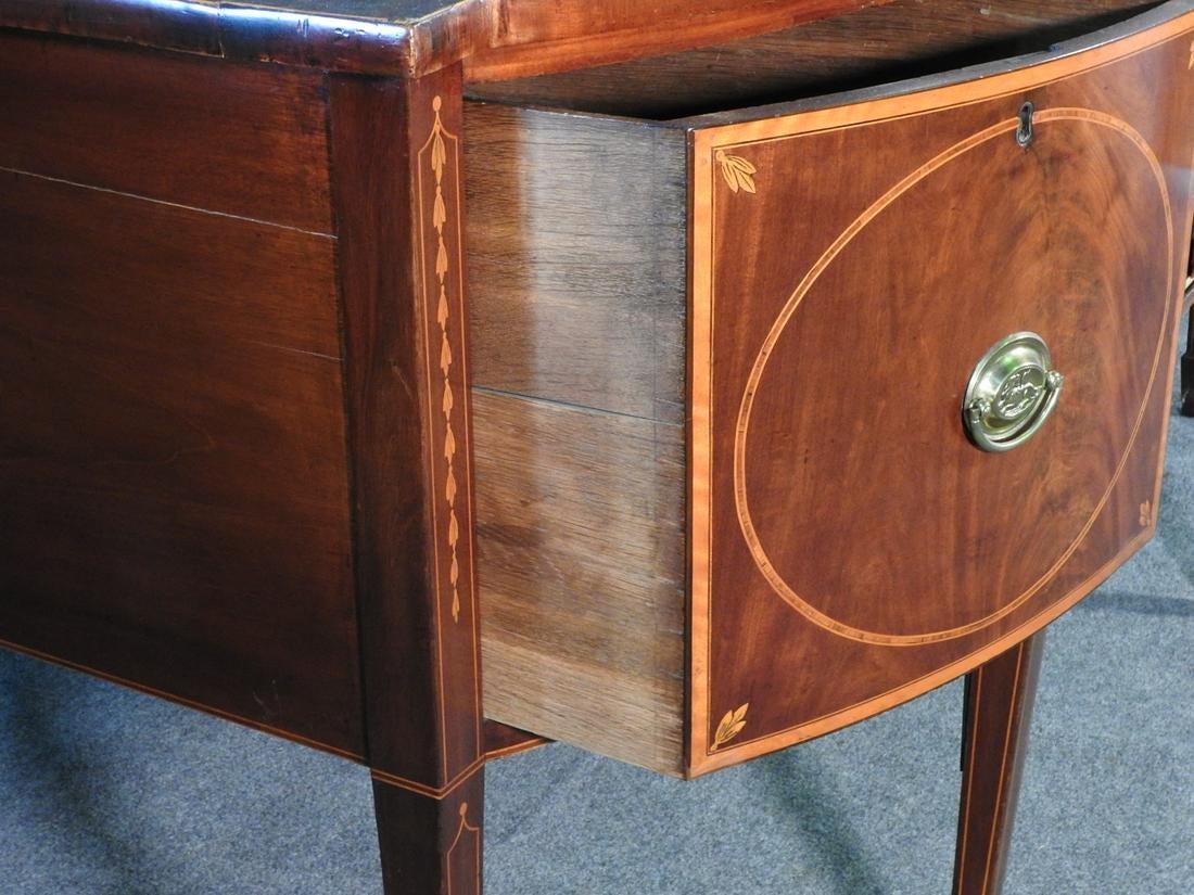 Late 19th Century Sheraton Style Inlaid Mahogany Sideboard Buffet with Brass Gallery, circa 1870