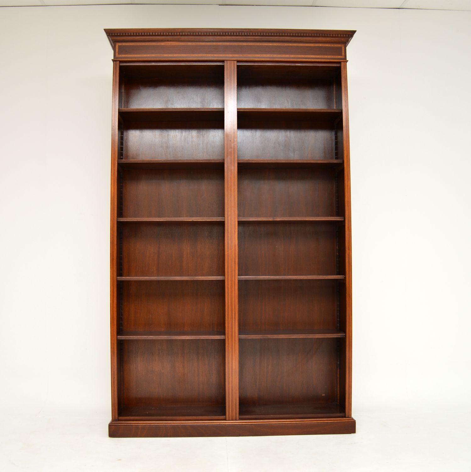 English Antique Sheraton Style Inlaid Open Bookcase For Sale