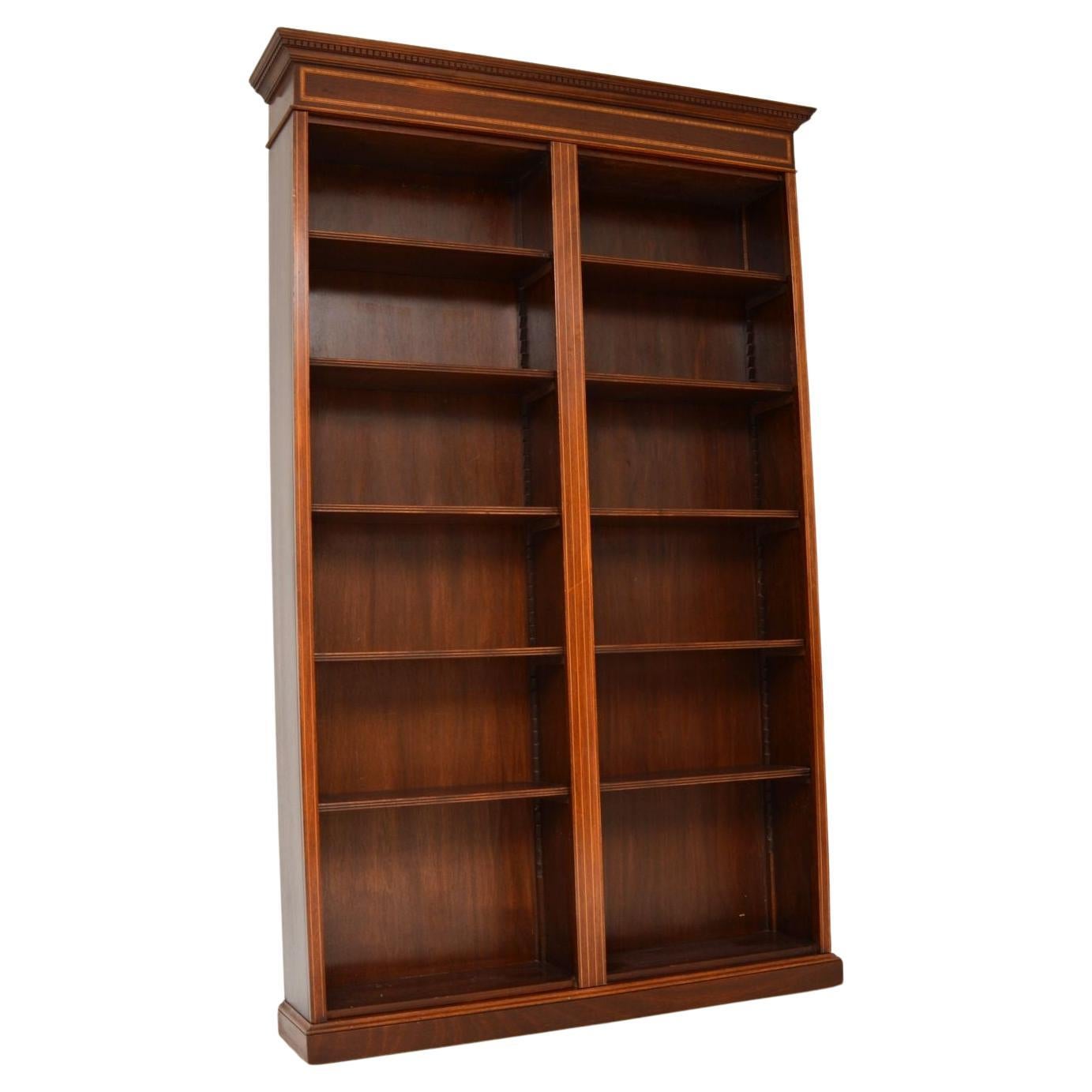 Antique Sheraton Style Inlaid Open Bookcase For Sale
