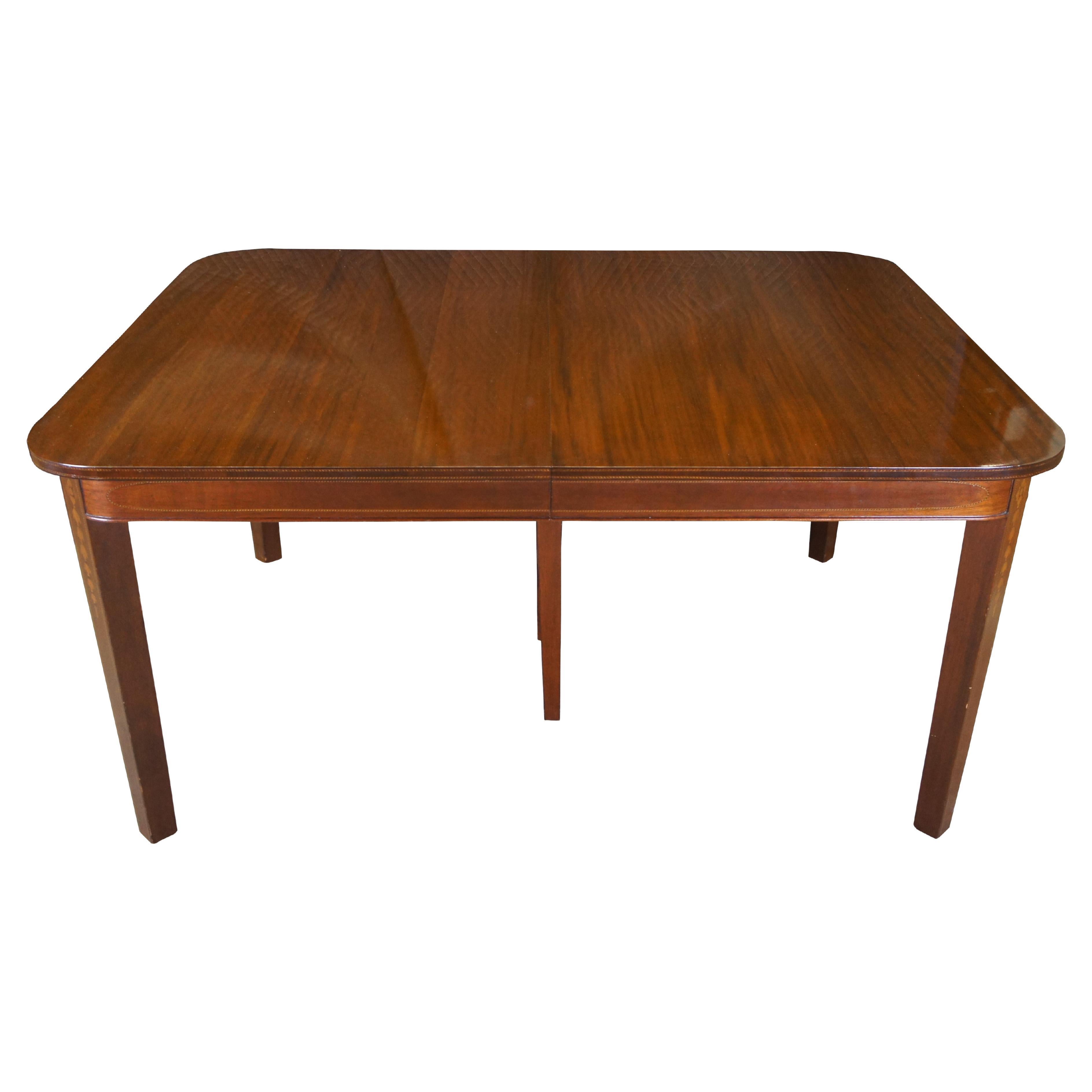 Antique Sheraton Style Mahogany & Fruitwood Inlaid Extendable Dining Table 83"