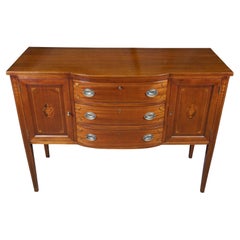 Antique Sheraton Style Mahogany Inlaid Bowfront Buffet Sideboard Console Cabinet
