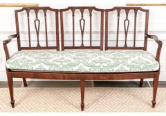Antique Sheraton Style Mahogany Settee with Brunschwig & Fils Fabric