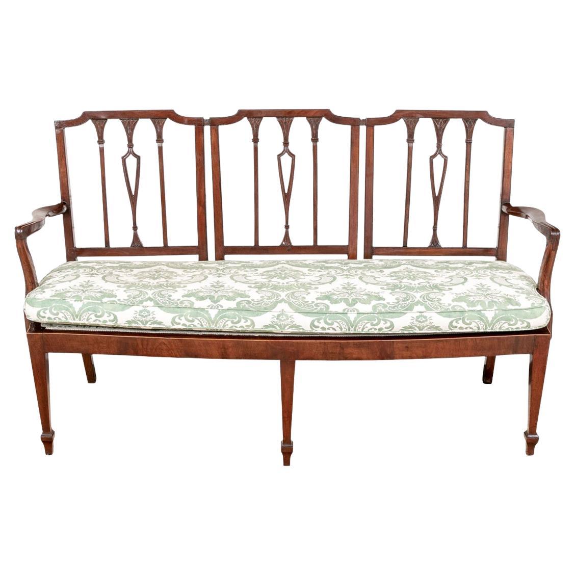 Antique Sheraton Style Mahogany Settee with Brunschwig & Fils Fabric