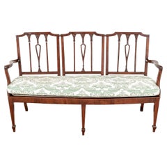 Antique Sheraton Style Mahogany Settee with Brunschwig & Fils Fabric