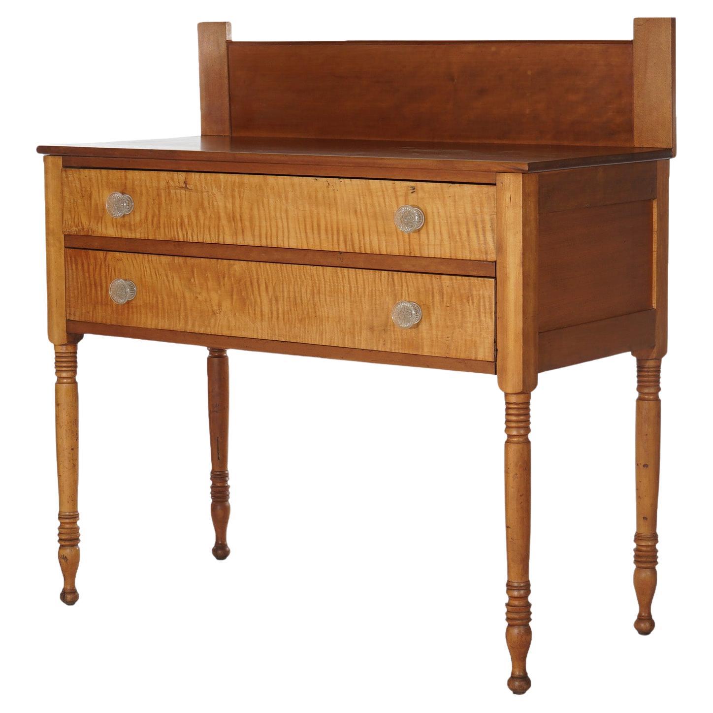Antique Sheraton Tall Cherry Server with Tiger Maple Drawers C1830