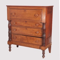 Antique Sheraton Tiger Maple & Cherry Four Drawer Chest, circa 1840