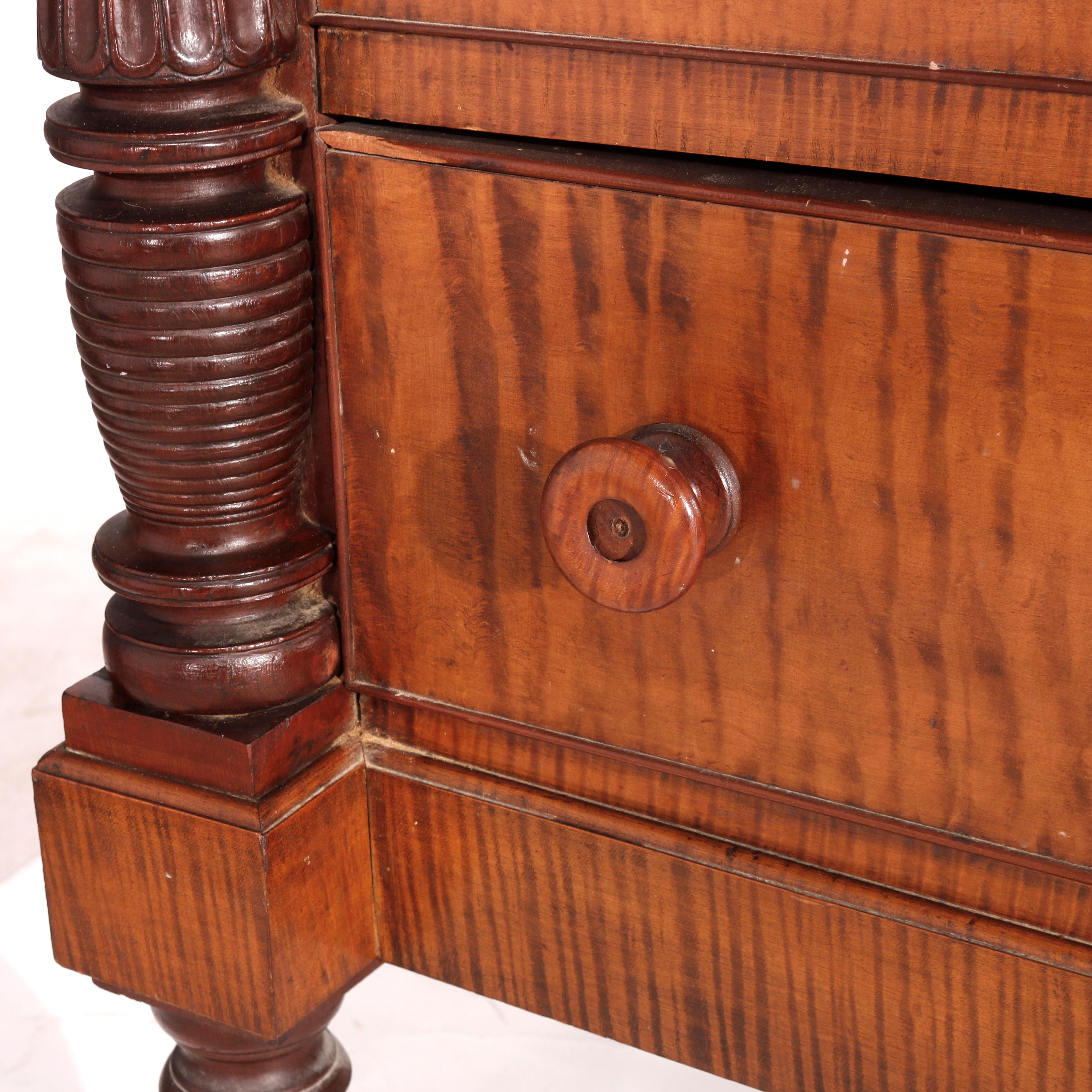 Antique Sheraton Tiger Maple & Cherry Four Drawer Chest, circa 1840 In Good Condition In Big Flats, NY
