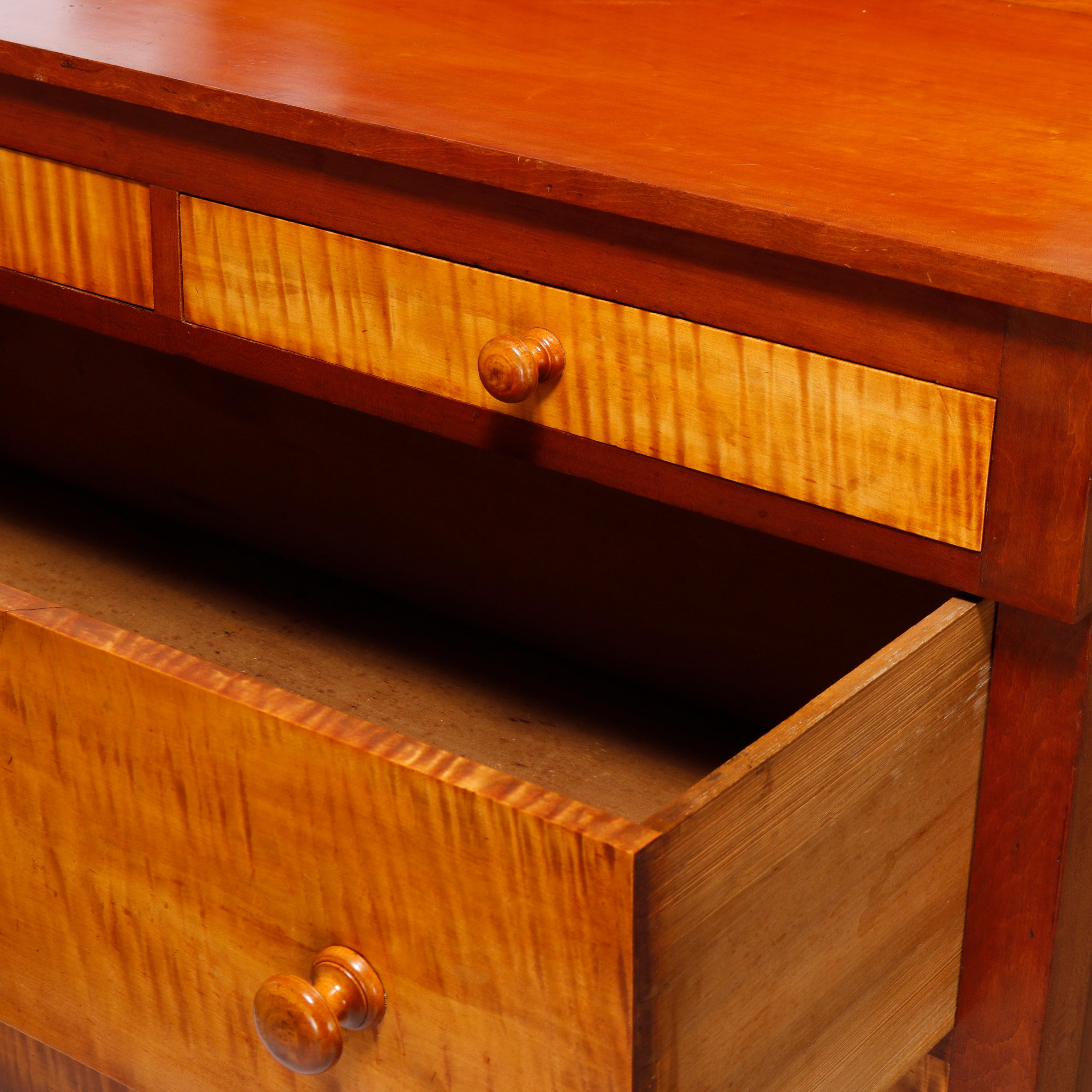 Antique Sheraton Tiger Maple & Cherry Tall Chest, C1830 In Good Condition In Big Flats, NY