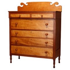 Antique Sheraton Tiger Maple & Cherry Tall Chest, C1830