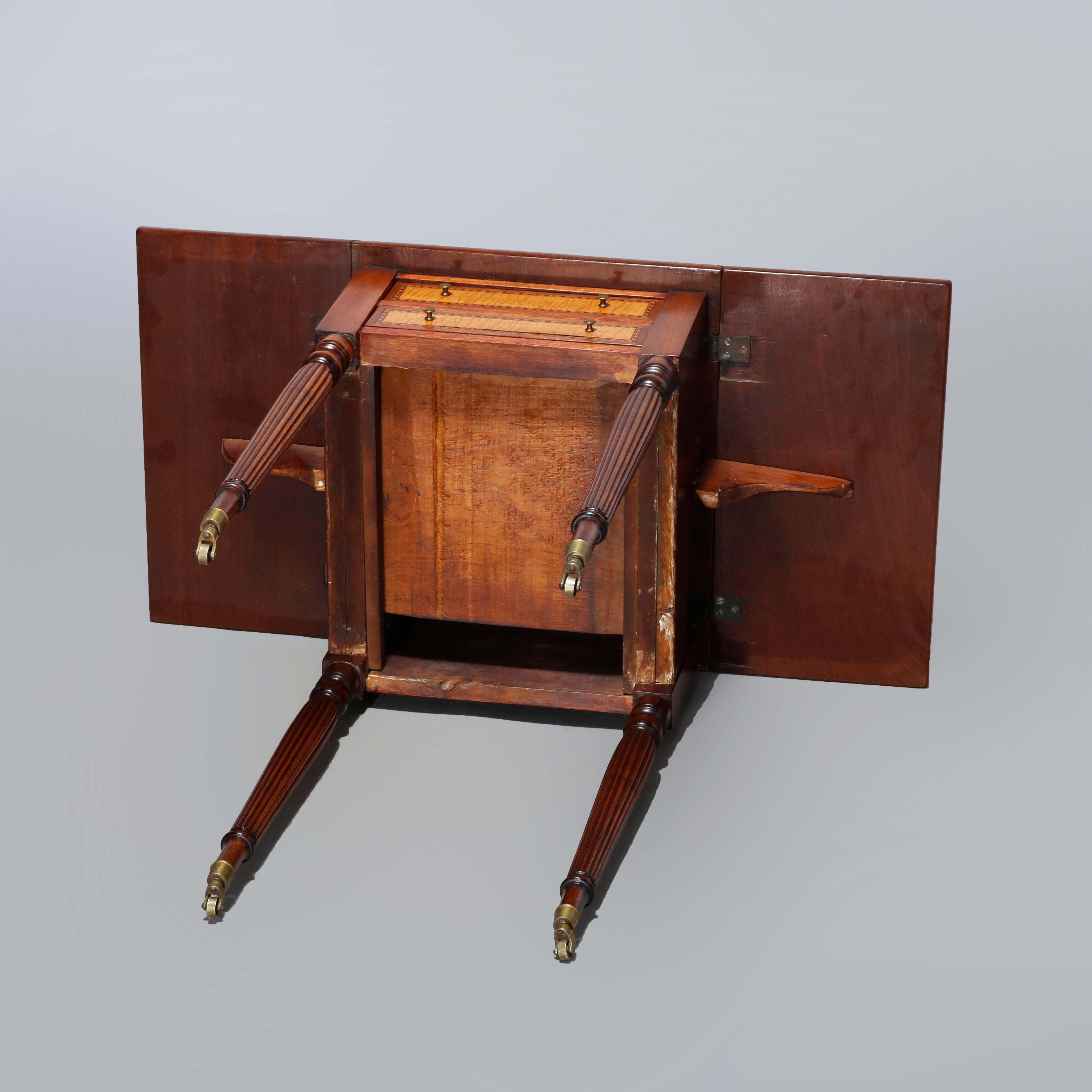 Antique Sheraton Two Drawer Tiger Maple & Cherry Banded Stand, Circa 1830 5