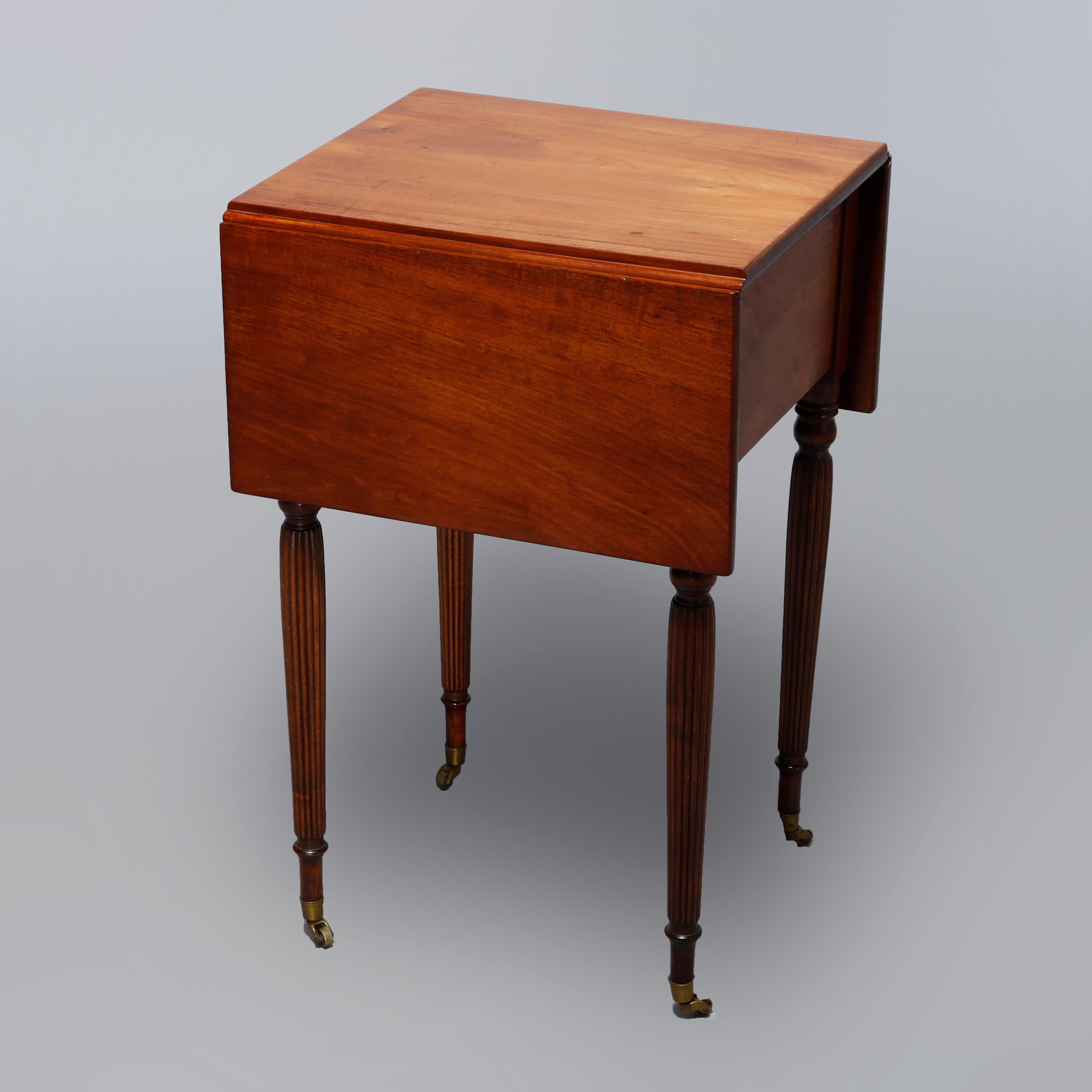 19th Century Antique Sheraton Two Drawer Tiger Maple & Cherry Banded Stand, Circa 1830
